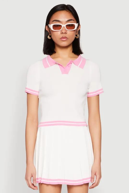Daisy Varsity Stripe Cropped Polo Shirt sold by Rainbow