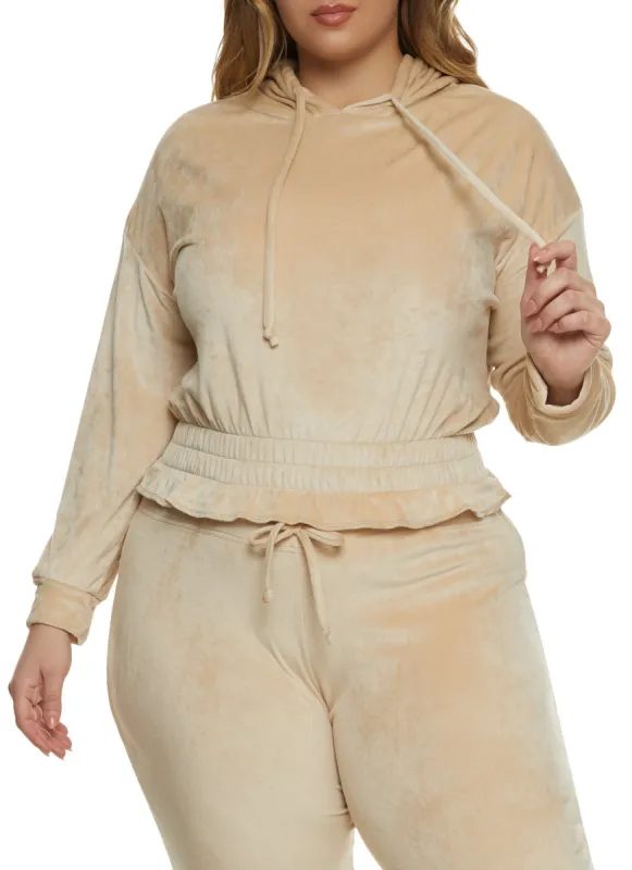 Plus Size Velour Elastic Waist Hoodie sold by Rainbow