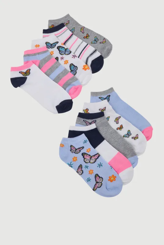 Girls Printed Pattern Ankle Socks 10 Pack Size 4-10 sold by Rainbow