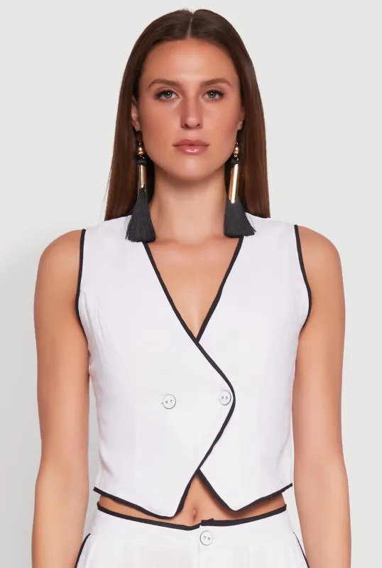 Linen Contrast Trim Vest sold by Rainbow
