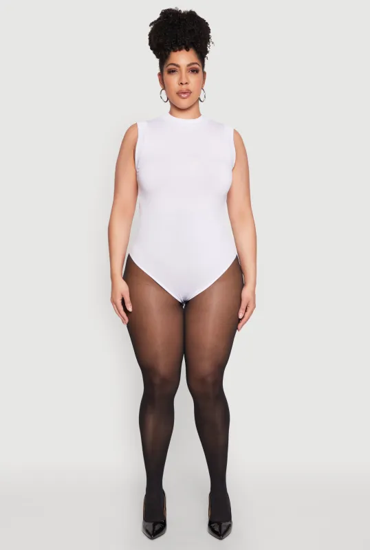 Plus Size Seamless Mock Neck Sleeveless Bodysuit sold by Rainbow