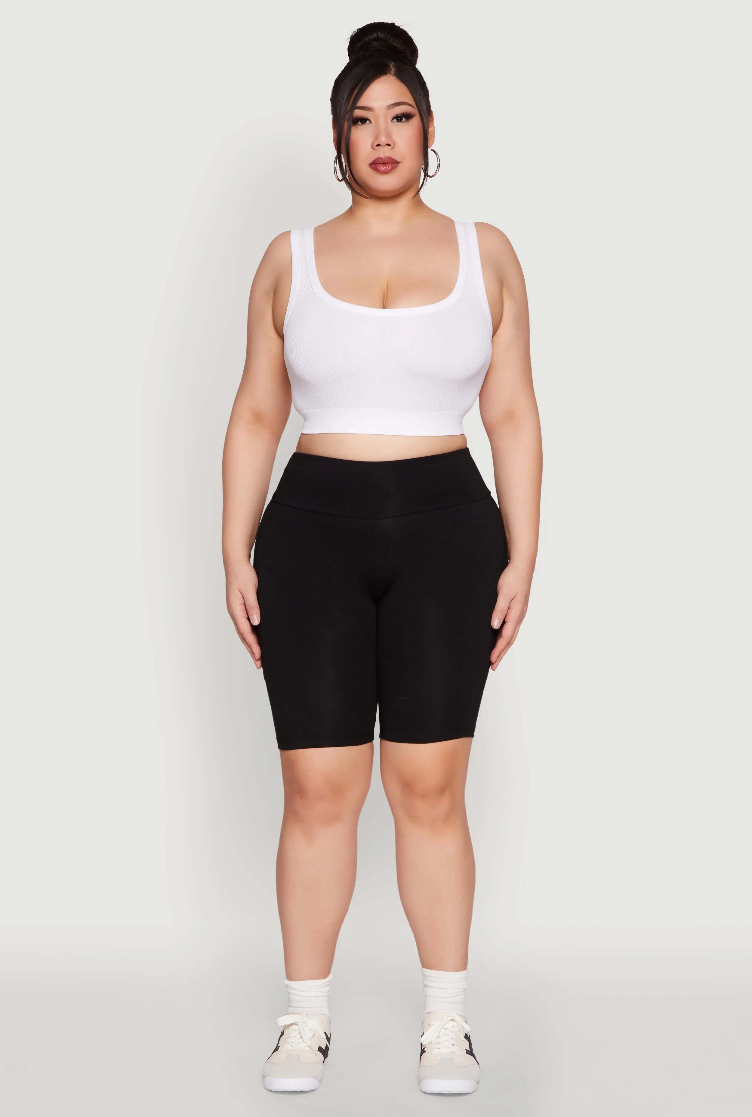 Plus Size High Waist Cell Phone Pocket Biker Shorts sold by Rainbow