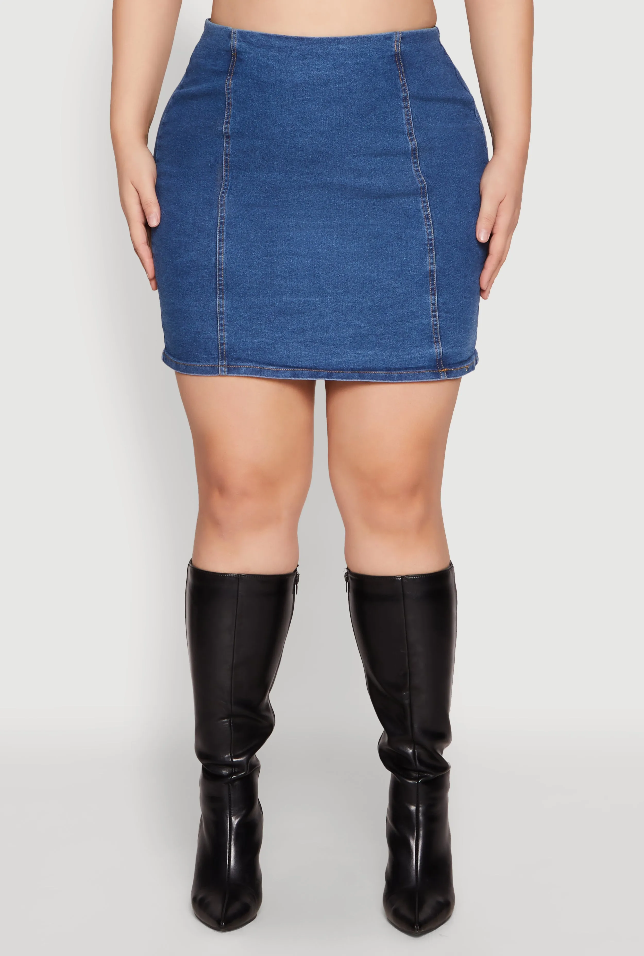 Plus Size Zip Back Denim Mini Skirt sold by Rainbow product image thumbnail 3