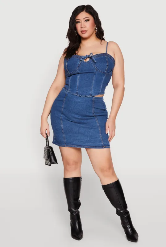 Plus Size Zip Back Denim Mini Skirt sold by Rainbow