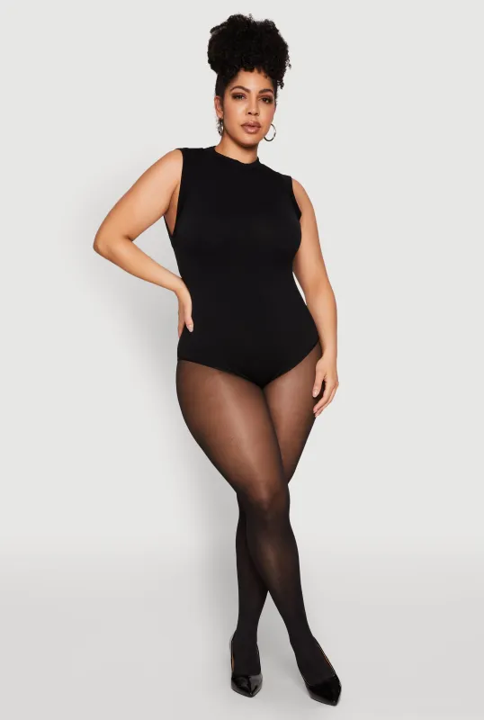 Plus Size Seamless Mock Neck Sleeveless Bodysuit sold by Rainbow