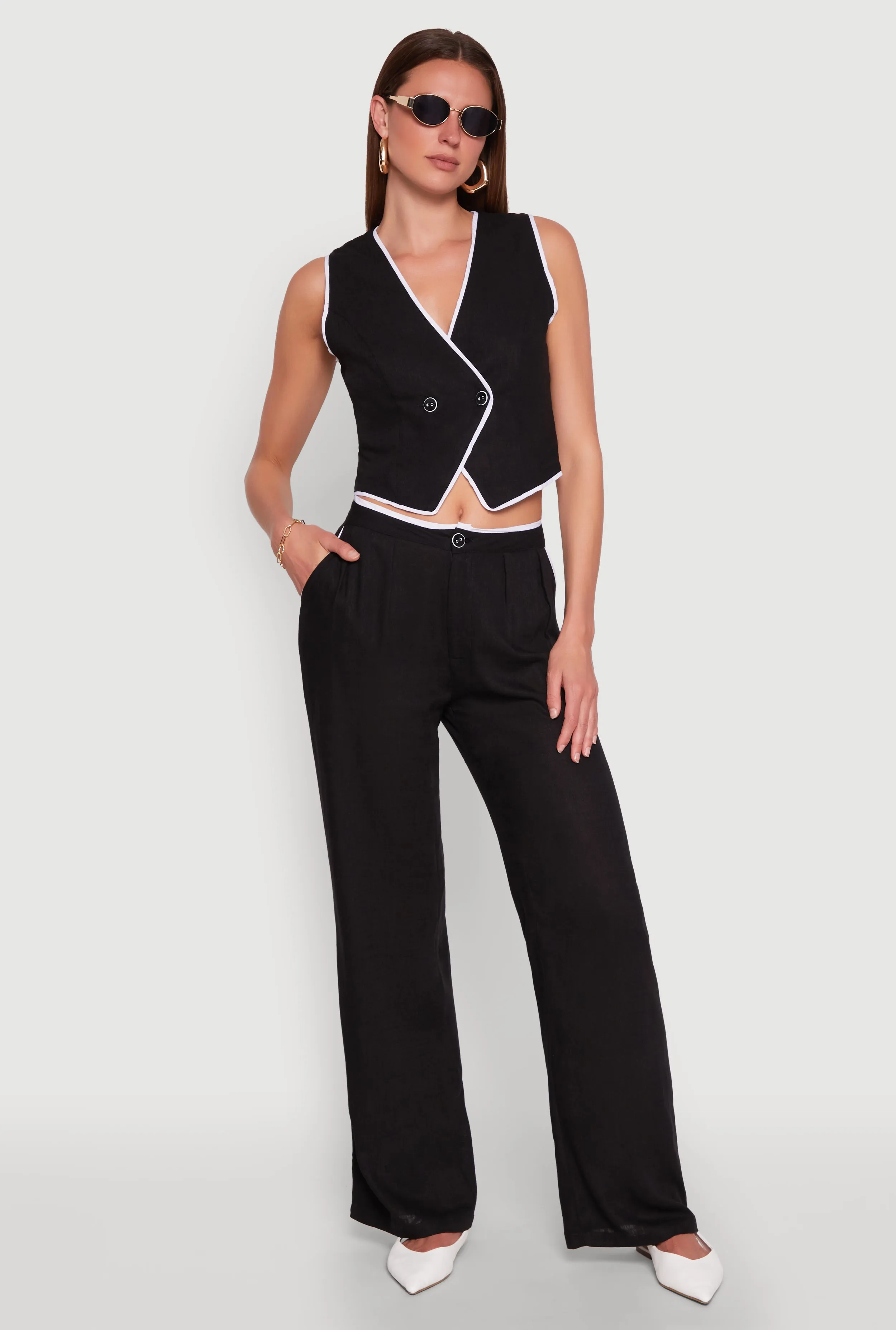 Linen Contrast Trim Vest sold by Rainbow product image thumbnail 3