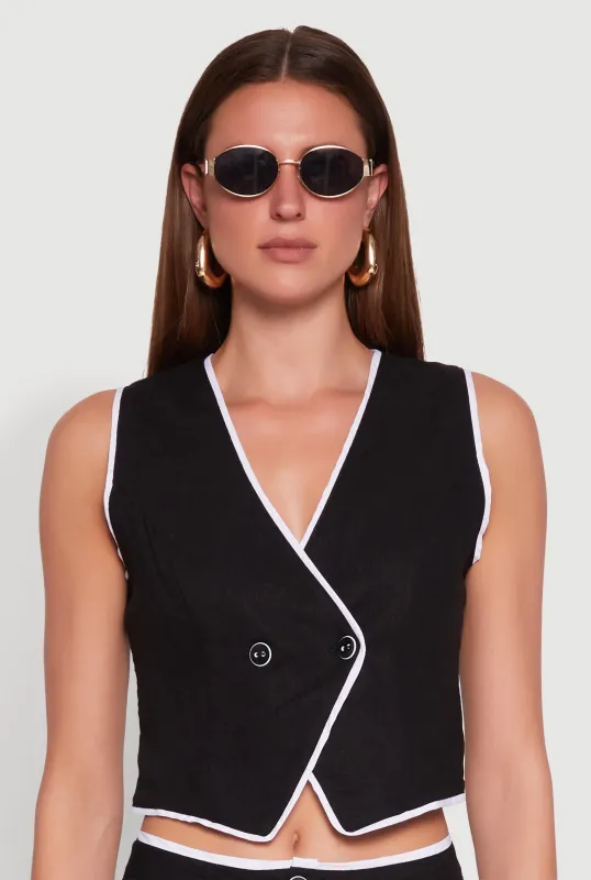 Linen Contrast Trim Vest sold by Rainbow