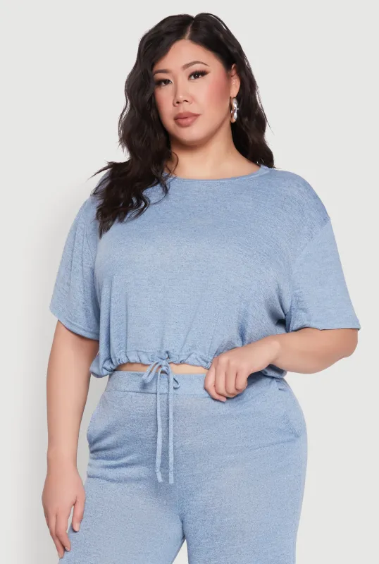 Plus Size Daisy Brushed Knit Drawstring Hem Tee sold by Rainbow