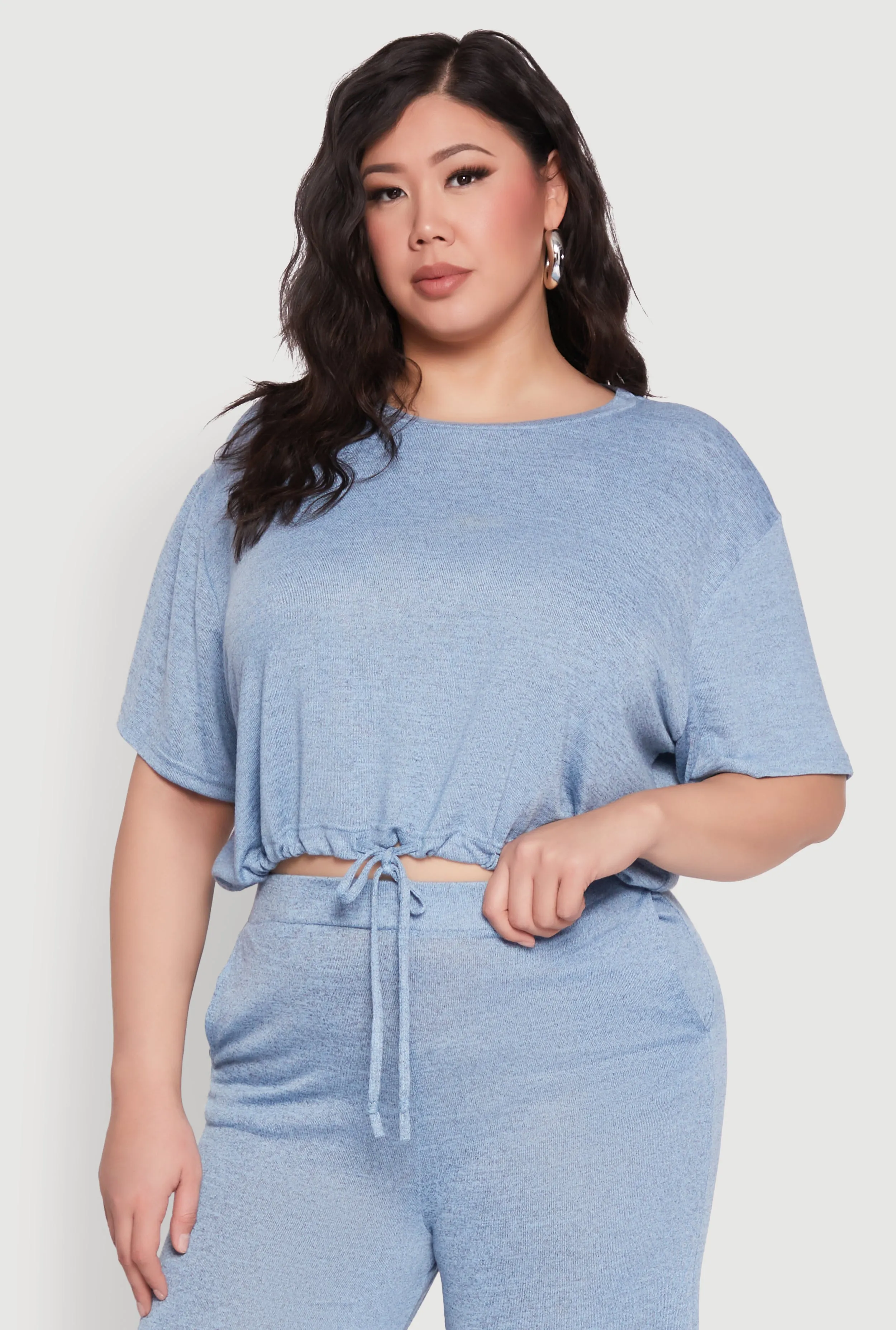 Plus Size Daisy Brushed Knit Drawstring Hem Tee sold by Rainbow
