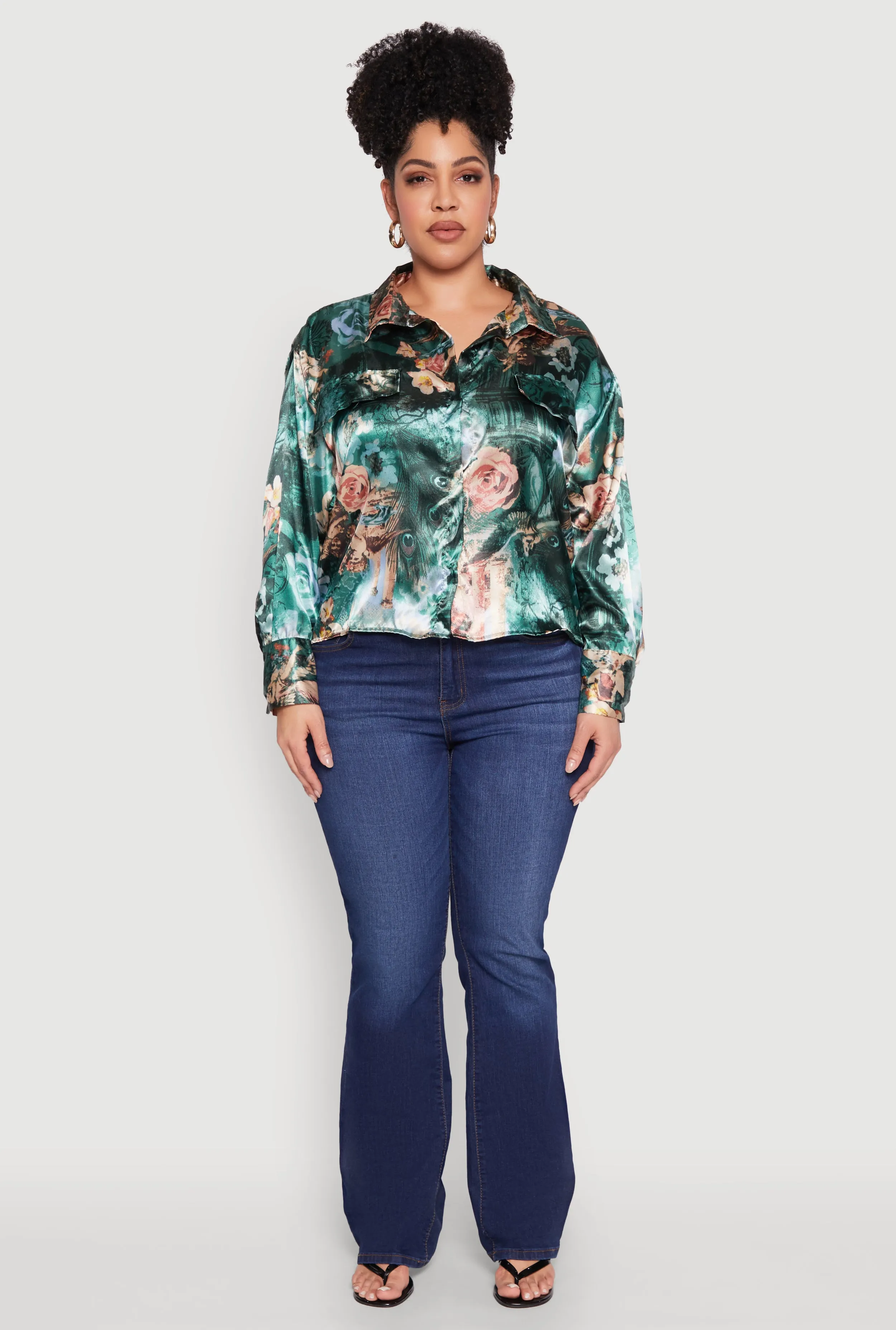 Plus Size Renaissance Floral Print Satin Shirt sold by Rainbow product image thumbnail 3