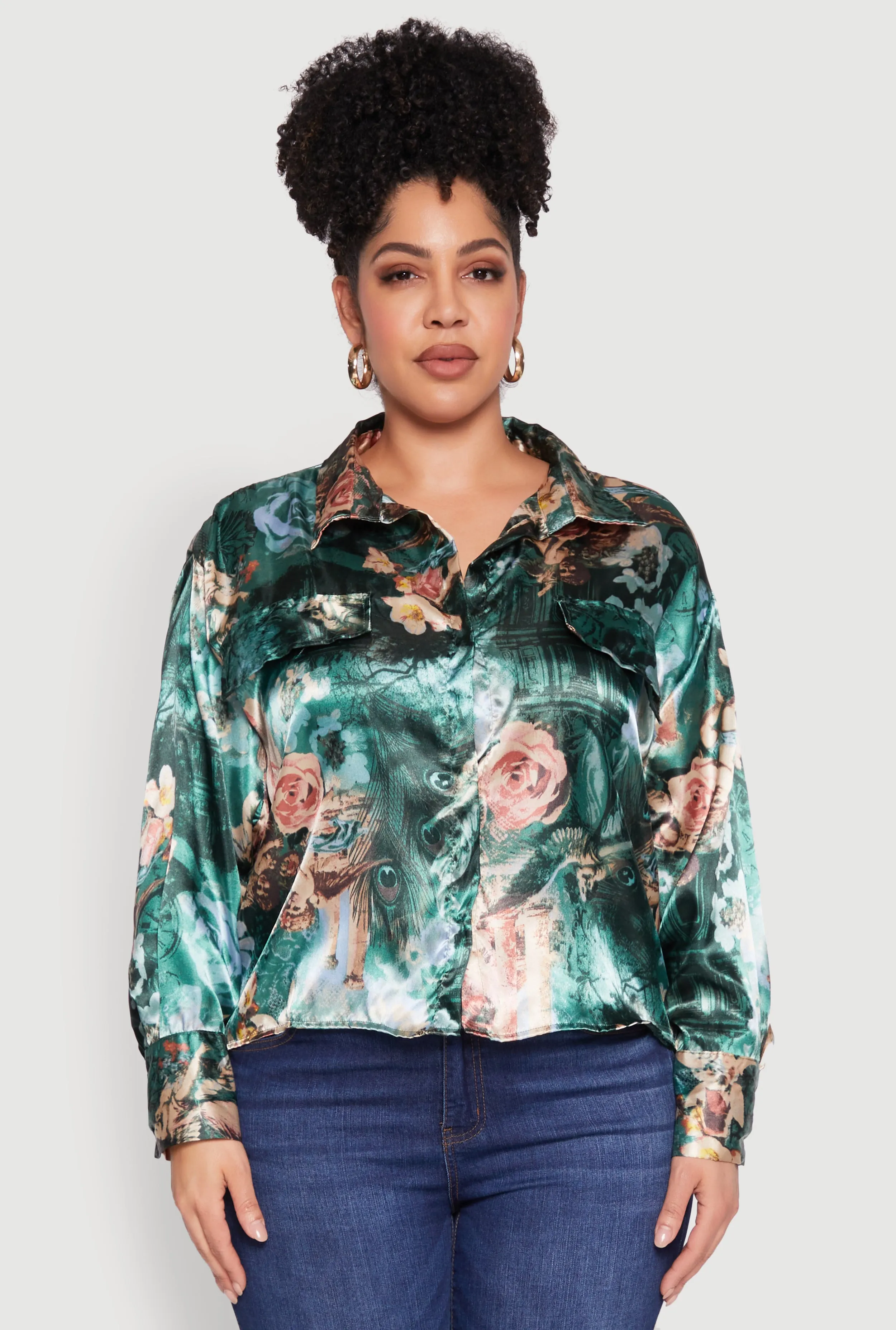 Plus Size Renaissance Floral Print Satin Shirt sold by Rainbow product image thumbnail 2