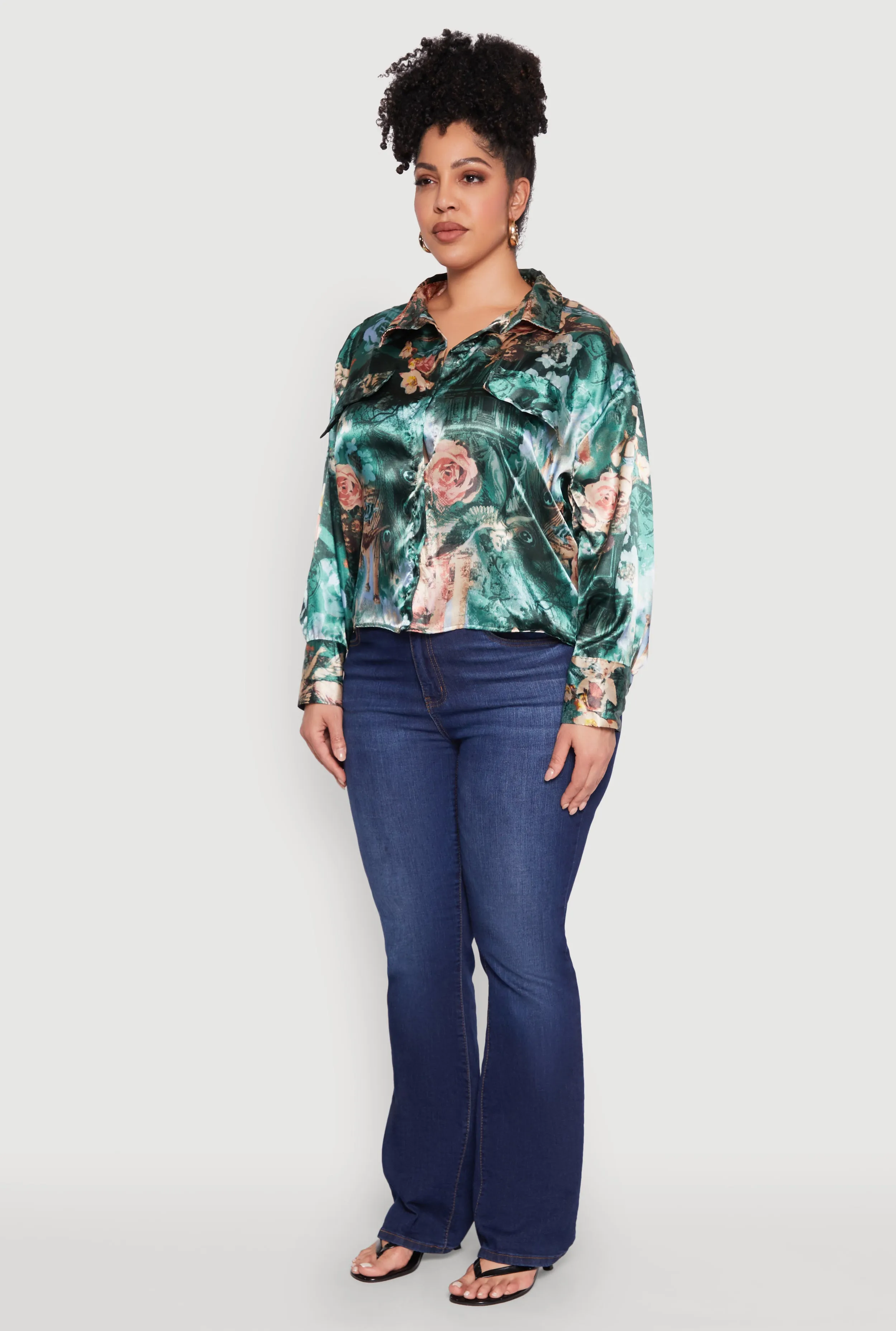 Plus Size Renaissance Floral Print Satin Shirt sold by Rainbow product image thumbnail 5
