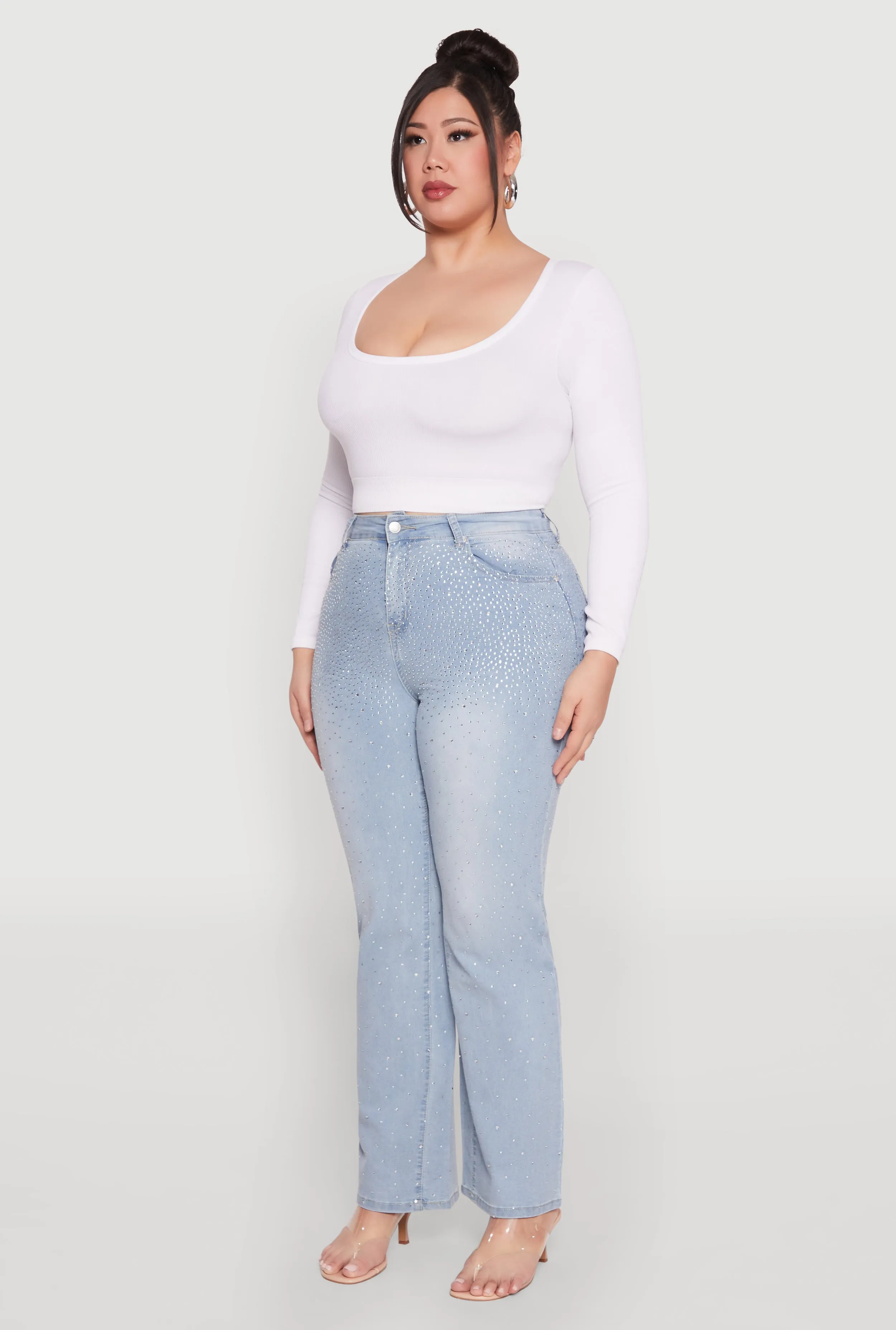 Plus Size Rhinestone Straight Leg Jeans sold by Rainbow product image thumbnail 3