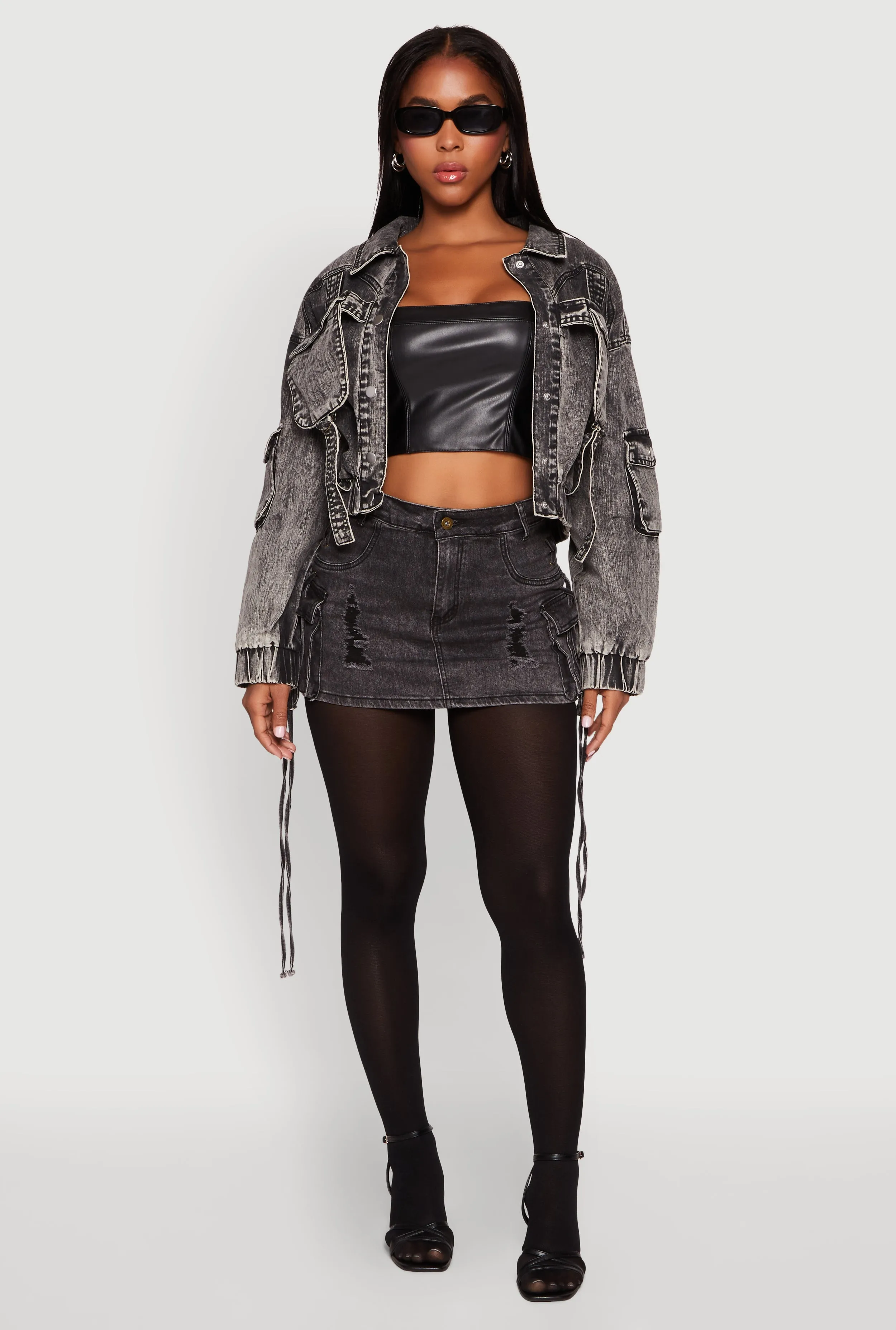 Mineral Wash Cargo Denim Jacket sold by Rainbow