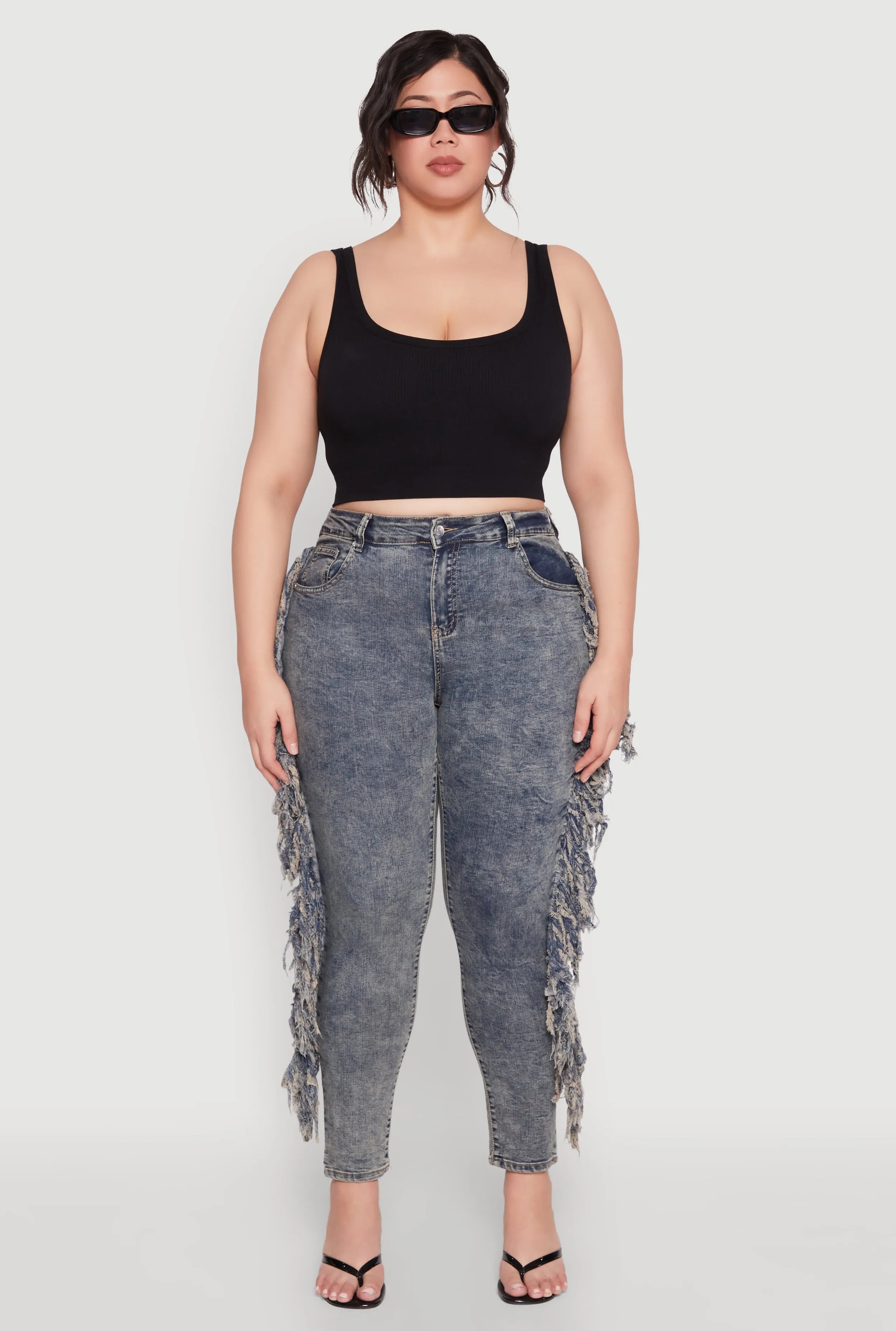 Plus Size Mineral Wash Side Fringe Jeans sold by Rainbow product image thumbnail 2