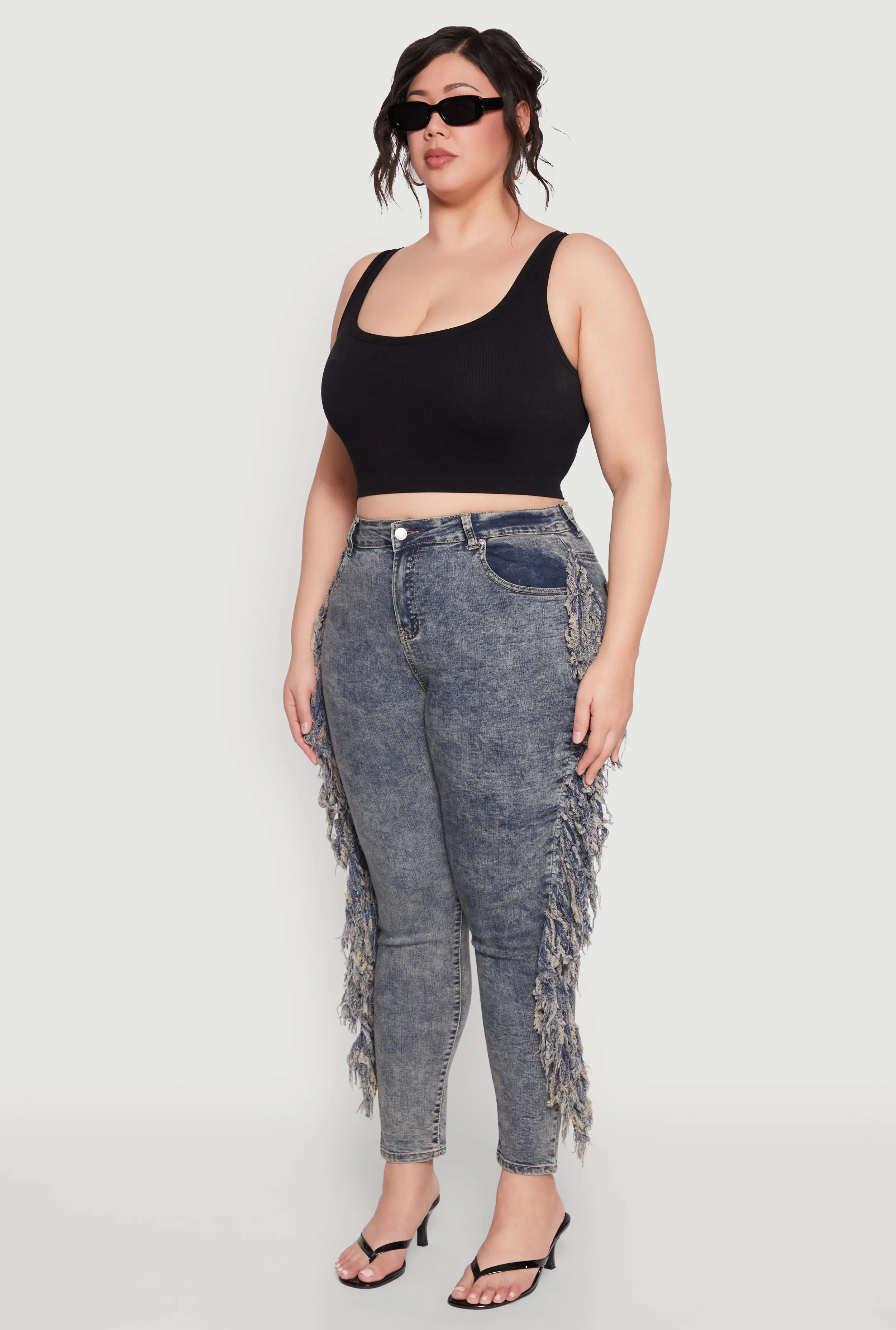 Plus Size Mineral Wash Side Fringe Jeans sold by Rainbow product image thumbnail 3