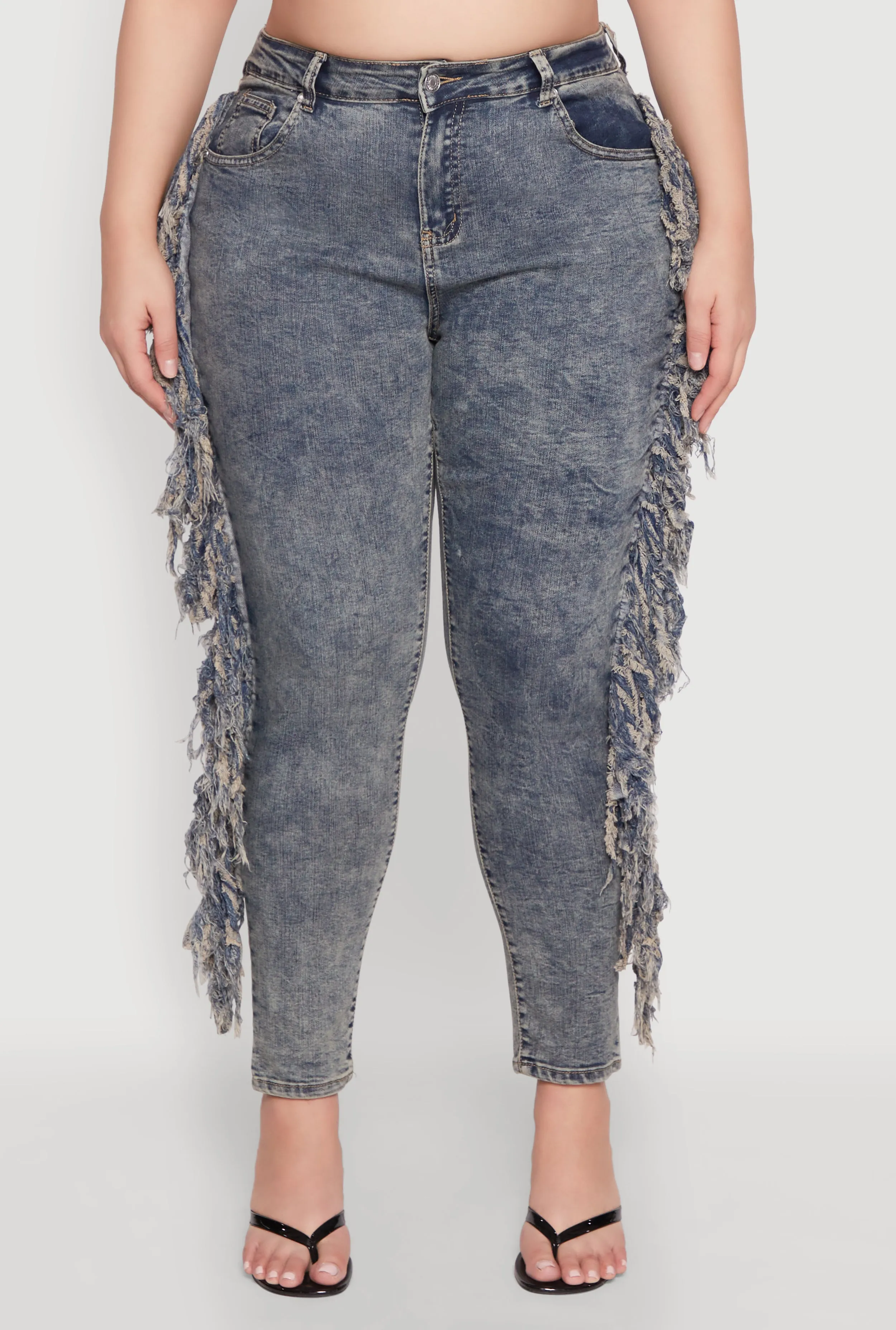 Plus Size Mineral Wash Side Fringe Jeans sold by Rainbow product image thumbnail 5