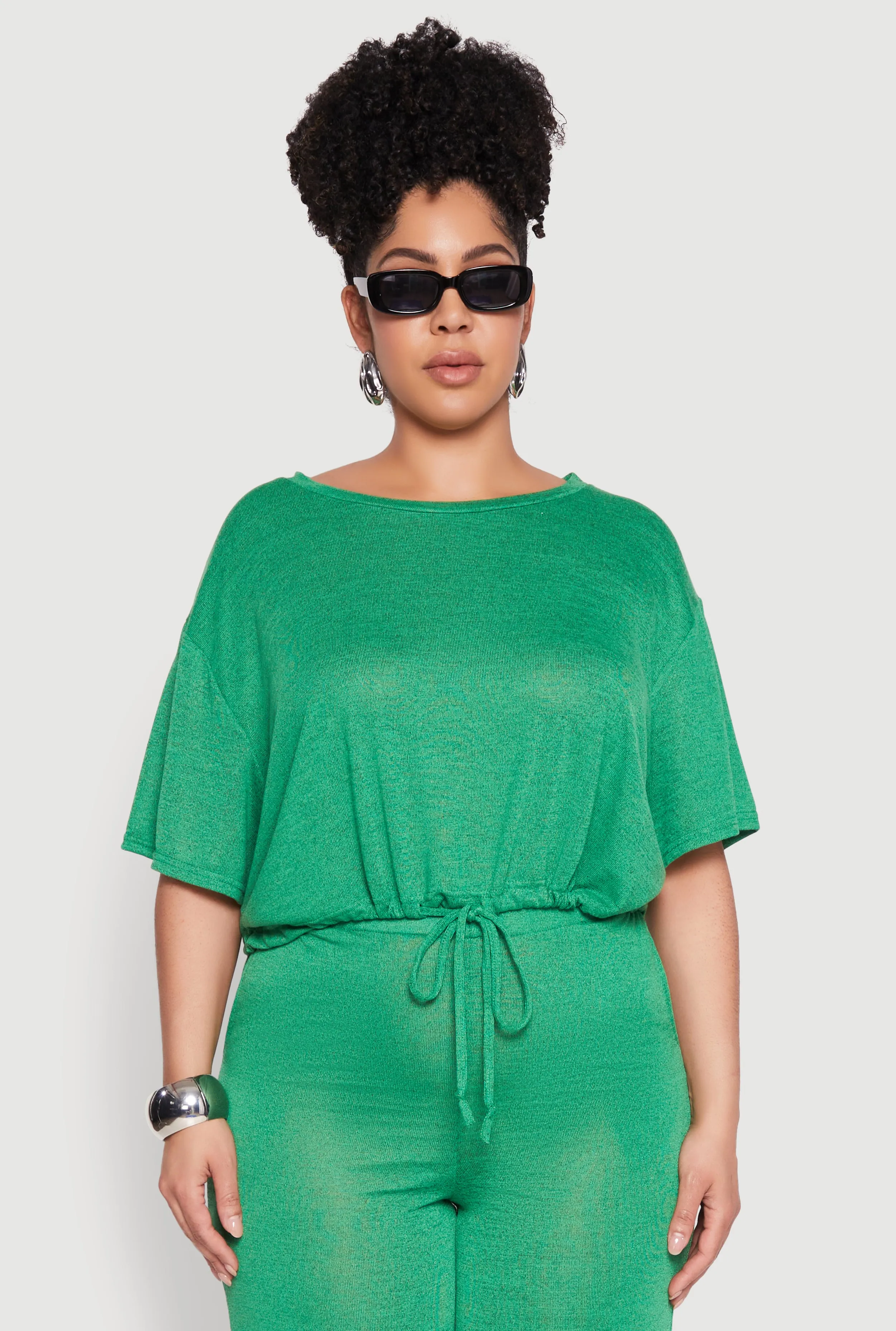 Plus Size Daisy Brushed Knit Drawstring Hem Tee sold by Rainbow