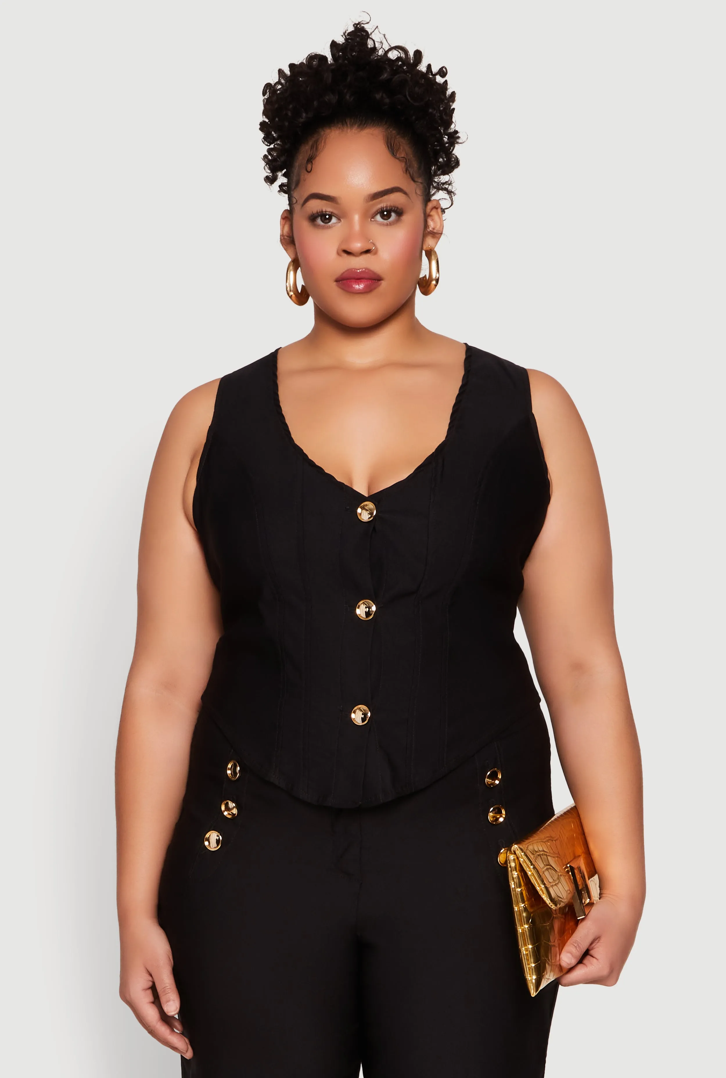 Plus Size Cropped Corset Detail Vest sold by Rainbow