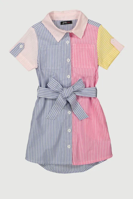 Little Girls Color Blocked Striped Shirt Dress sold by Rainbow