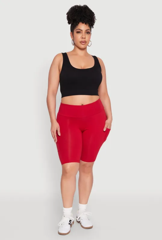 Plus Size High Waist Cell Phone Pocket Biker Shorts sold by Rainbow