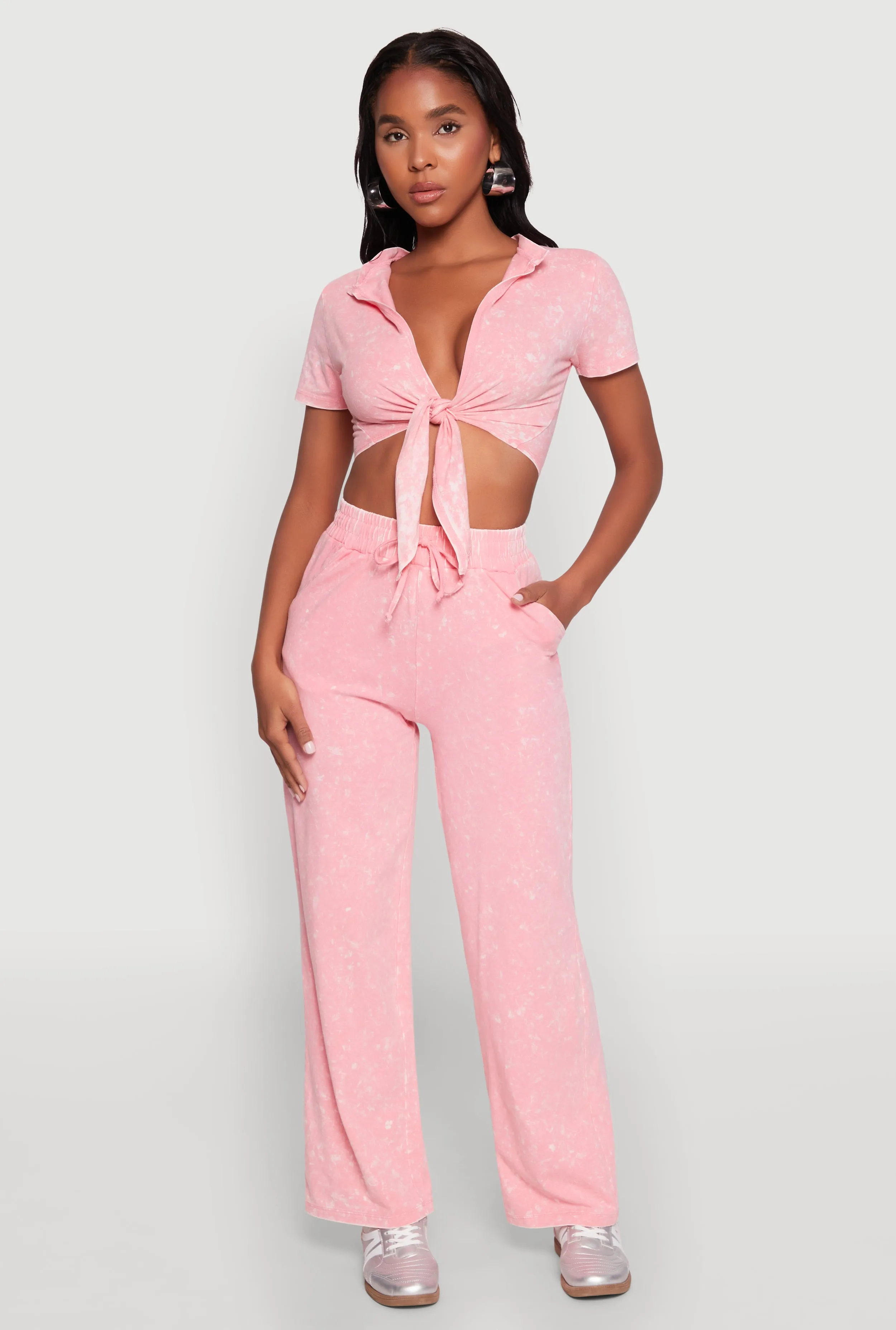 Cropped Mineral Wash Tie Front Top sold by Rainbow product image thumbnail 3