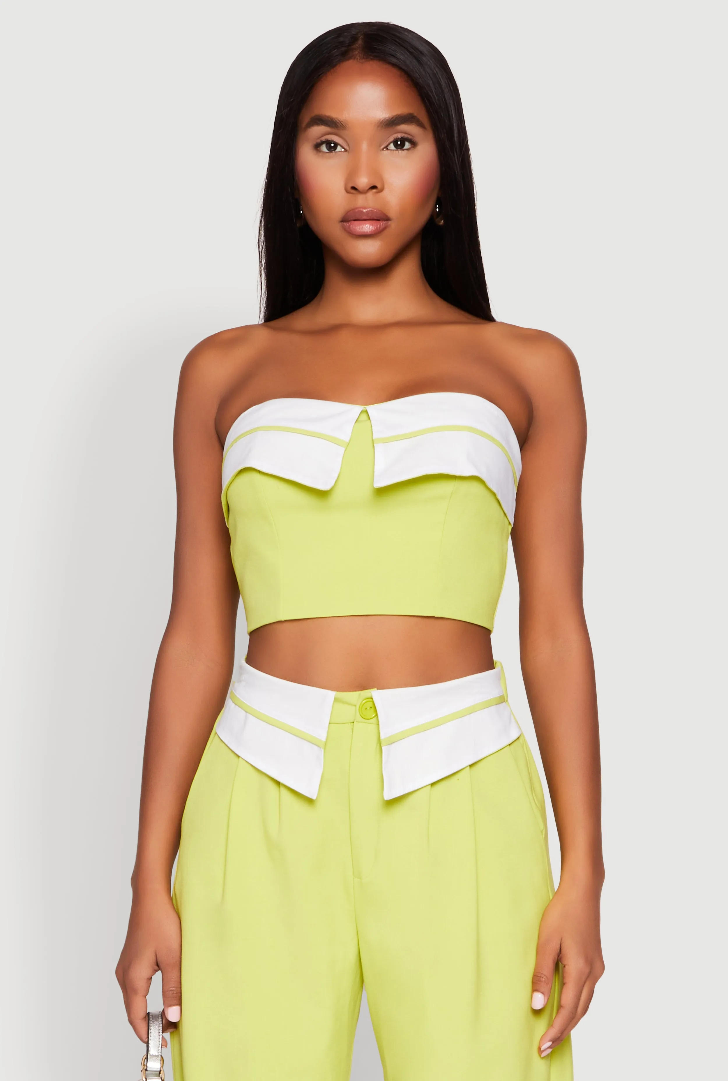 Contrast Trim Fold Over Crop Top sold by Rainbow