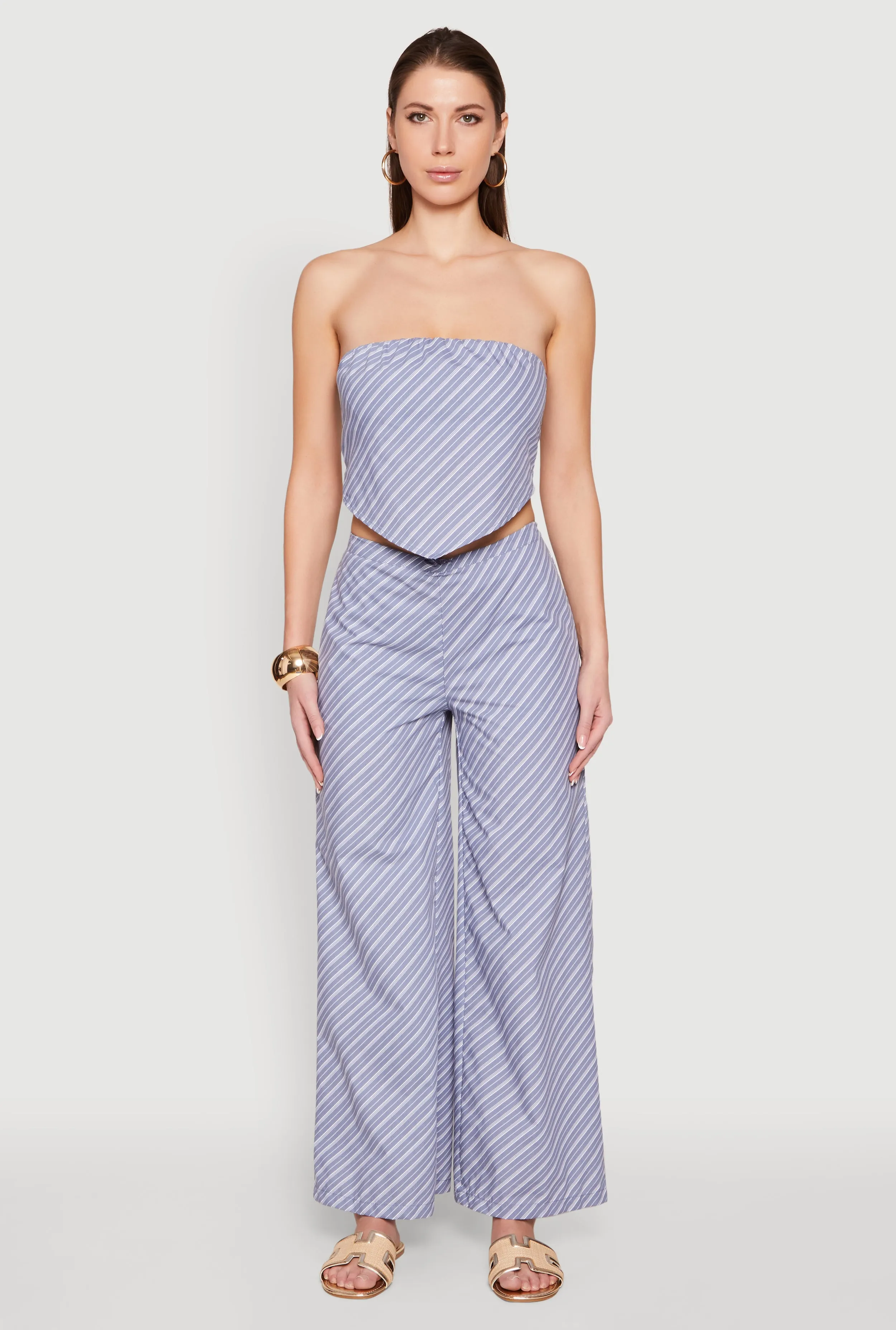 High Waisted Pinstripe Wide Leg Pants sold by Rainbow