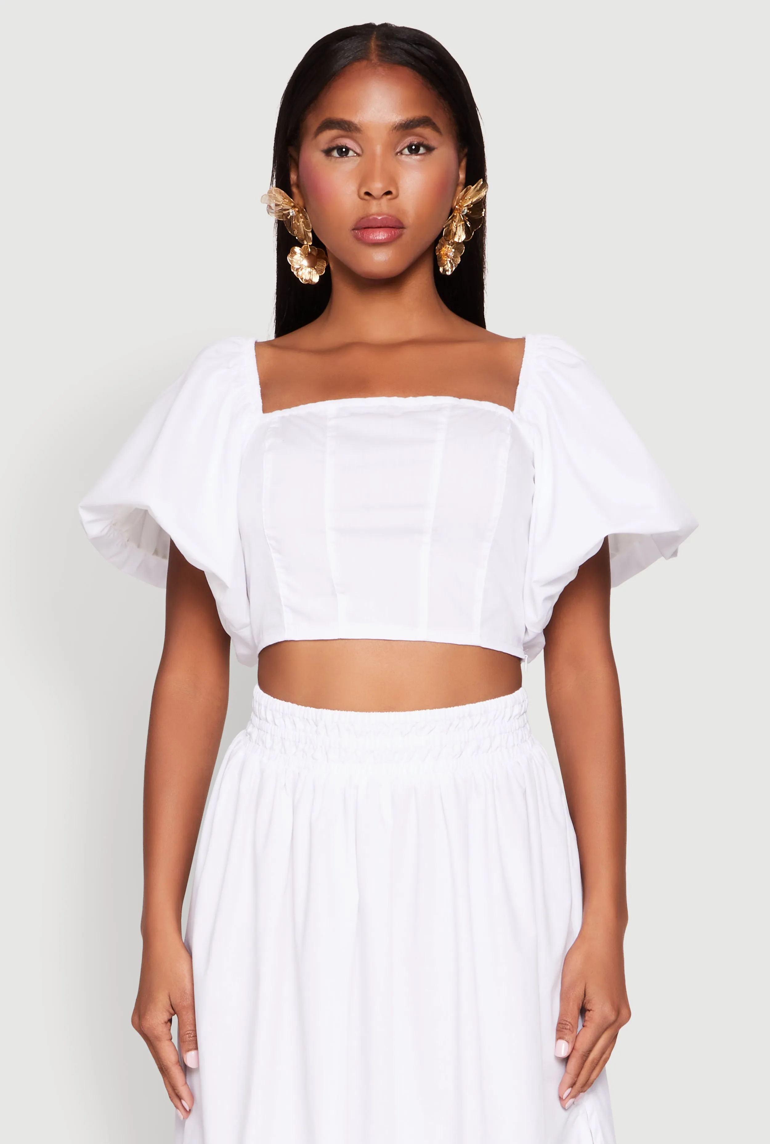 Poplin Puff Sleeve Corset Crop Top sold by Rainbow