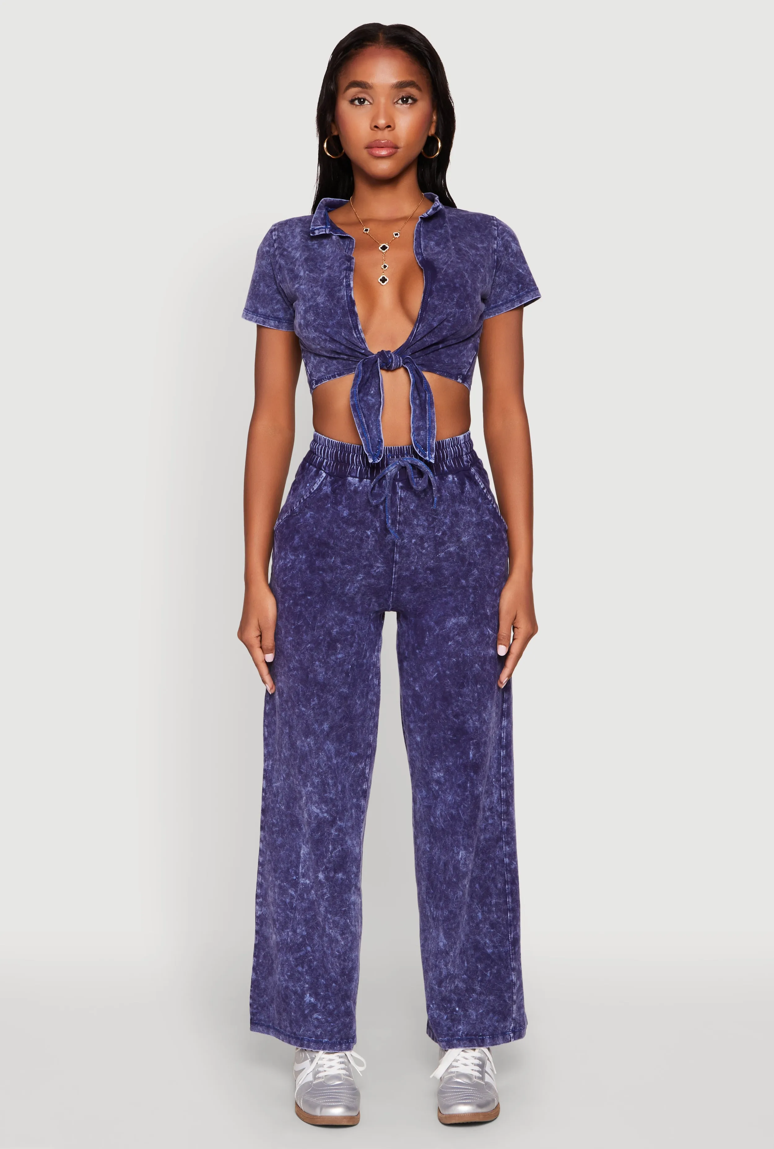 Cropped Mineral Wash Tie Front Top sold by Rainbow product image thumbnail 3