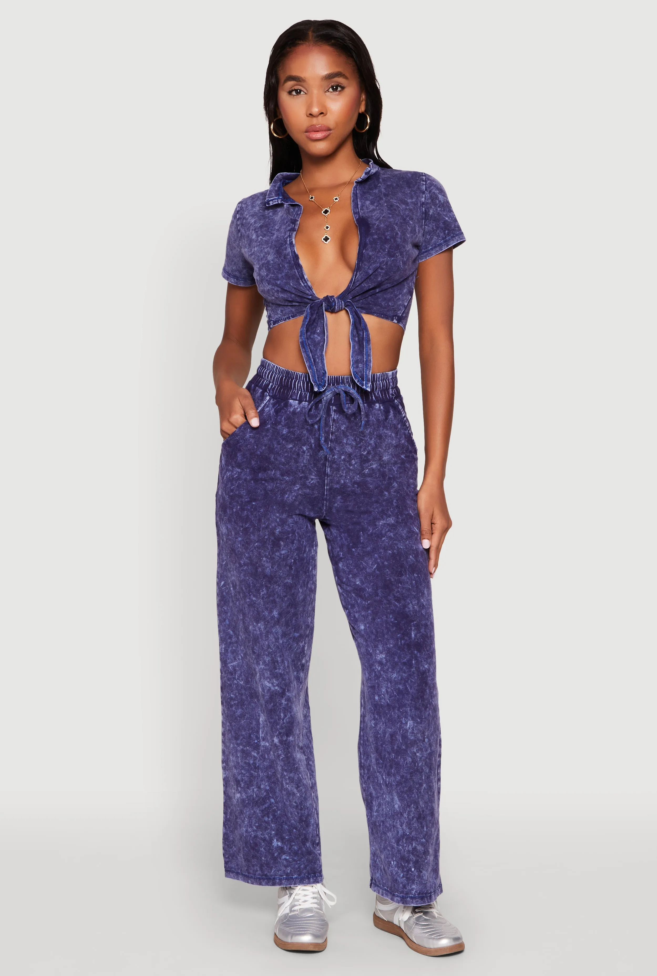 Cropped Mineral Wash Tie Front Top sold by Rainbow product image thumbnail 2