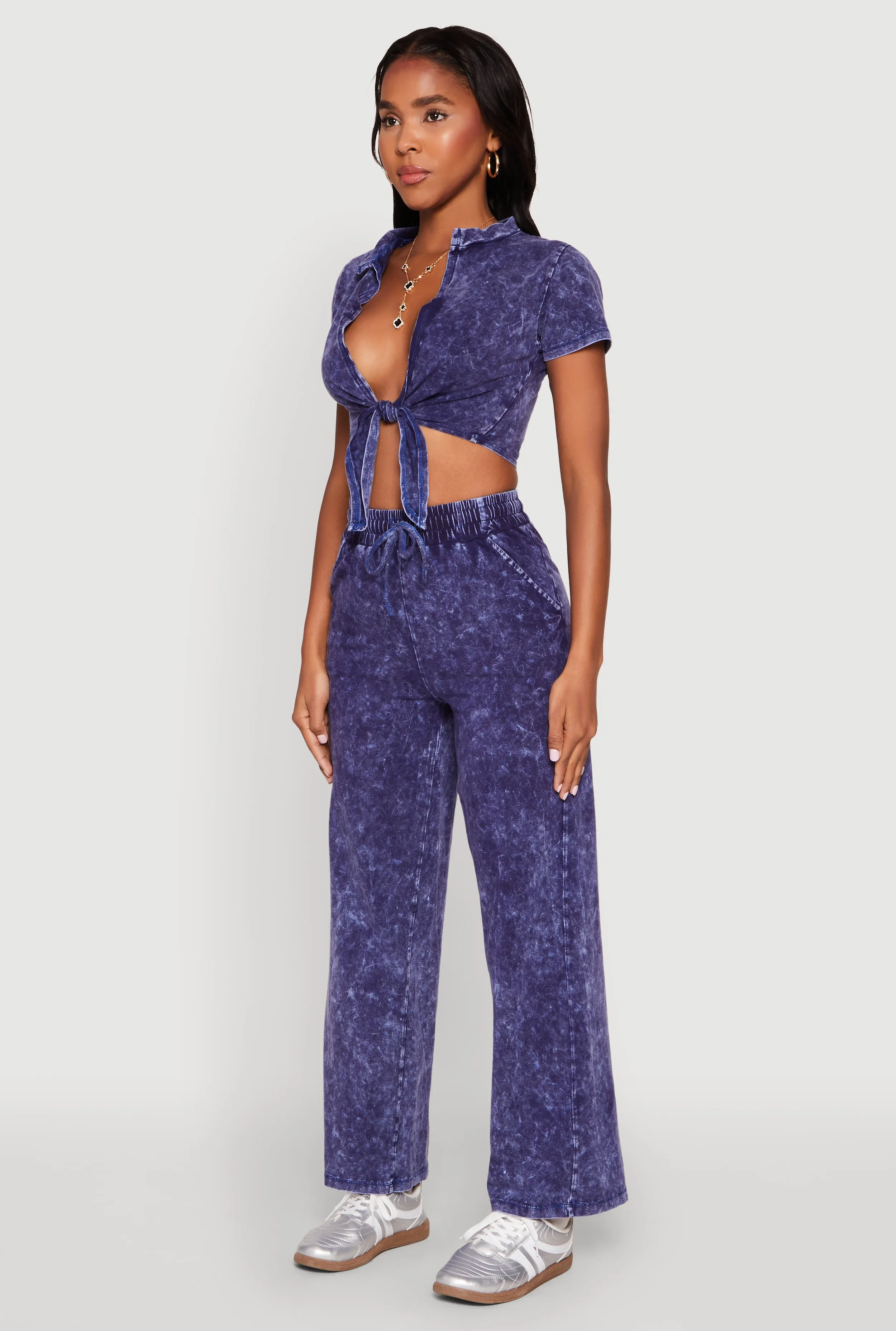 Cropped Mineral Wash Tie Front Top sold by Rainbow product image thumbnail 5