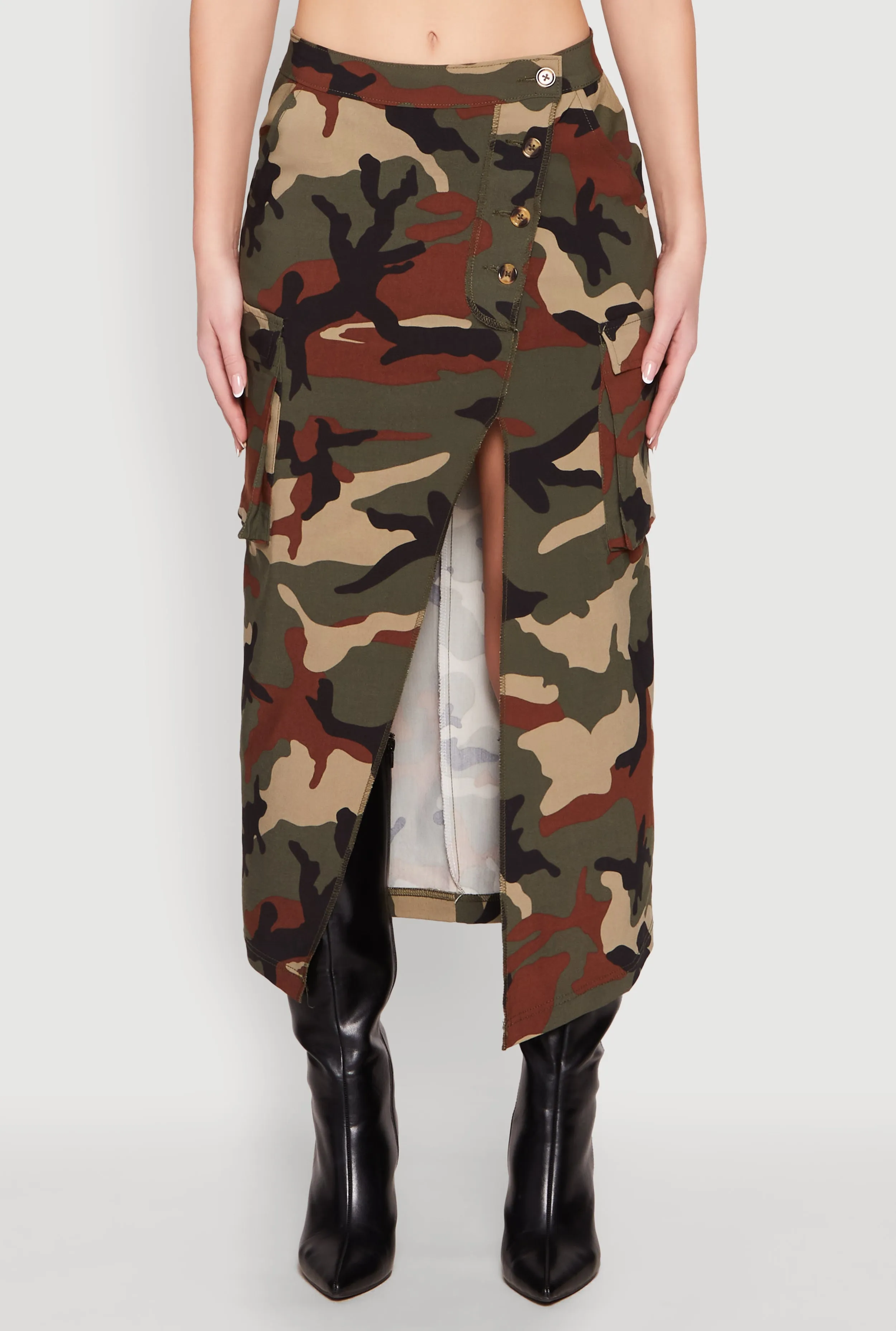 Asymmetrical Front Slit Camo Cargo Skirt sold by Rainbow product image thumbnail 5