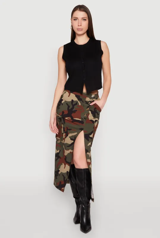 Asymmetrical Front Slit Camo Cargo Skirt sold by Rainbow