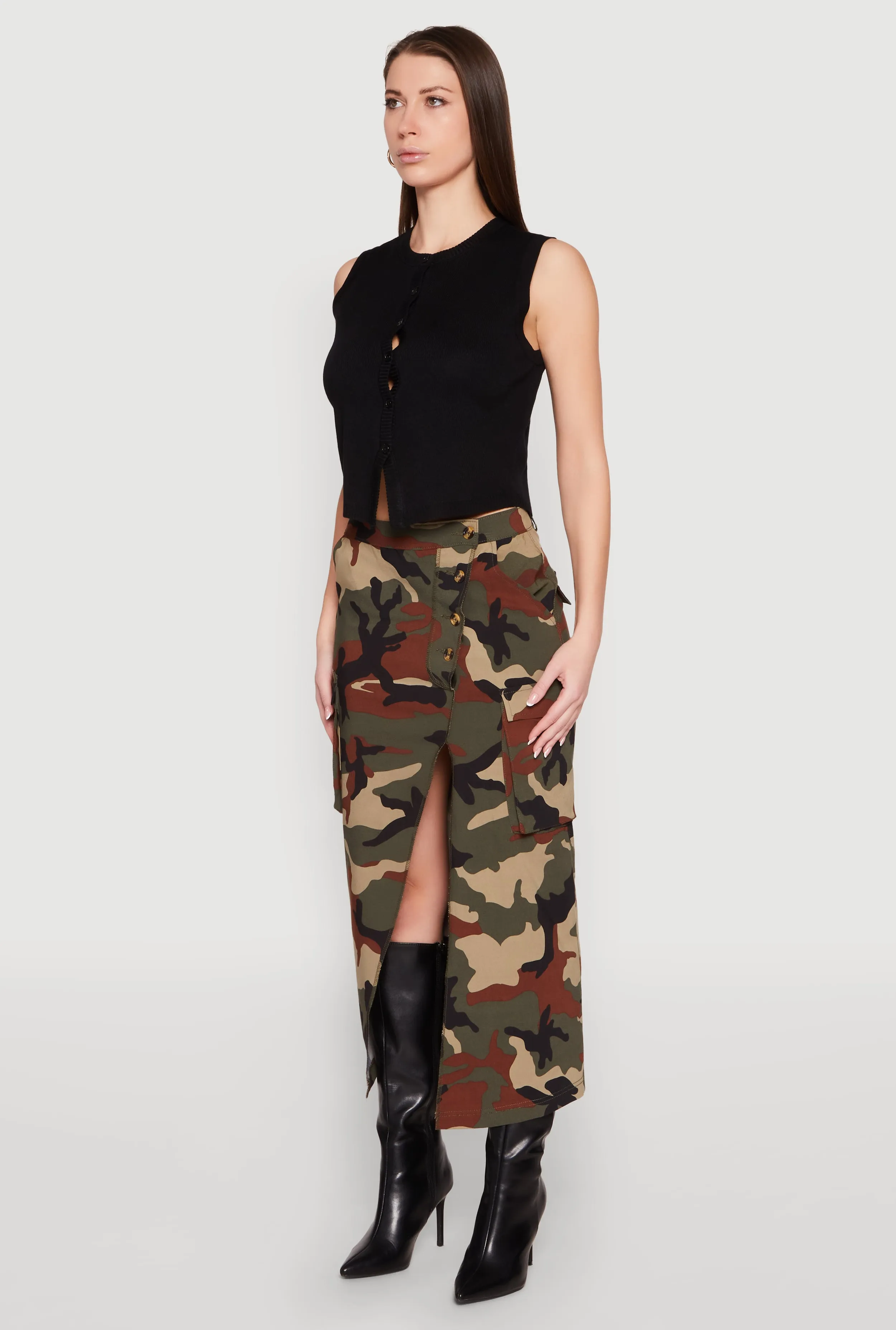 Asymmetrical Front Slit Camo Cargo Skirt sold by Rainbow product image thumbnail 3