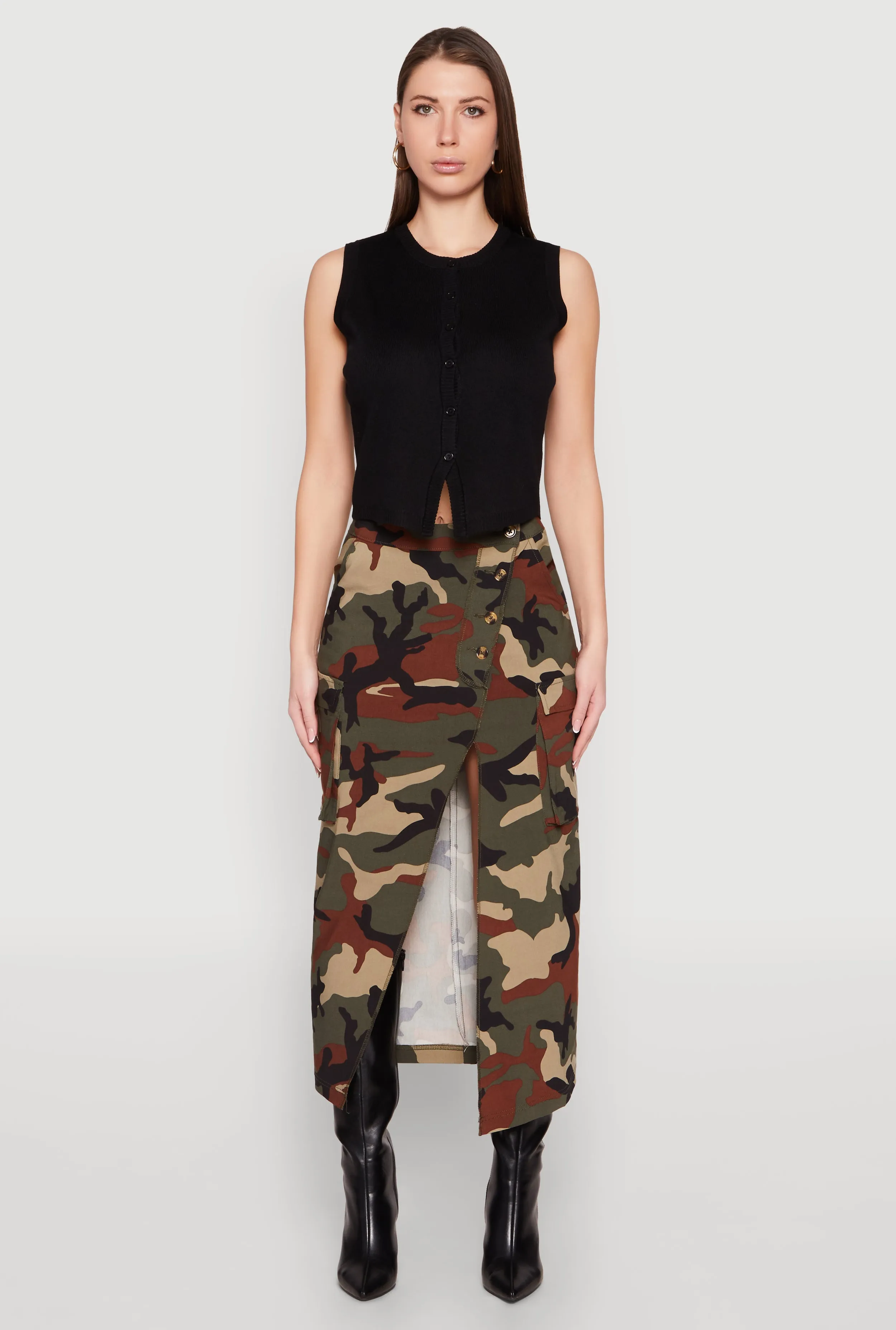 Asymmetrical Front Slit Camo Cargo Skirt sold by Rainbow product image thumbnail 2