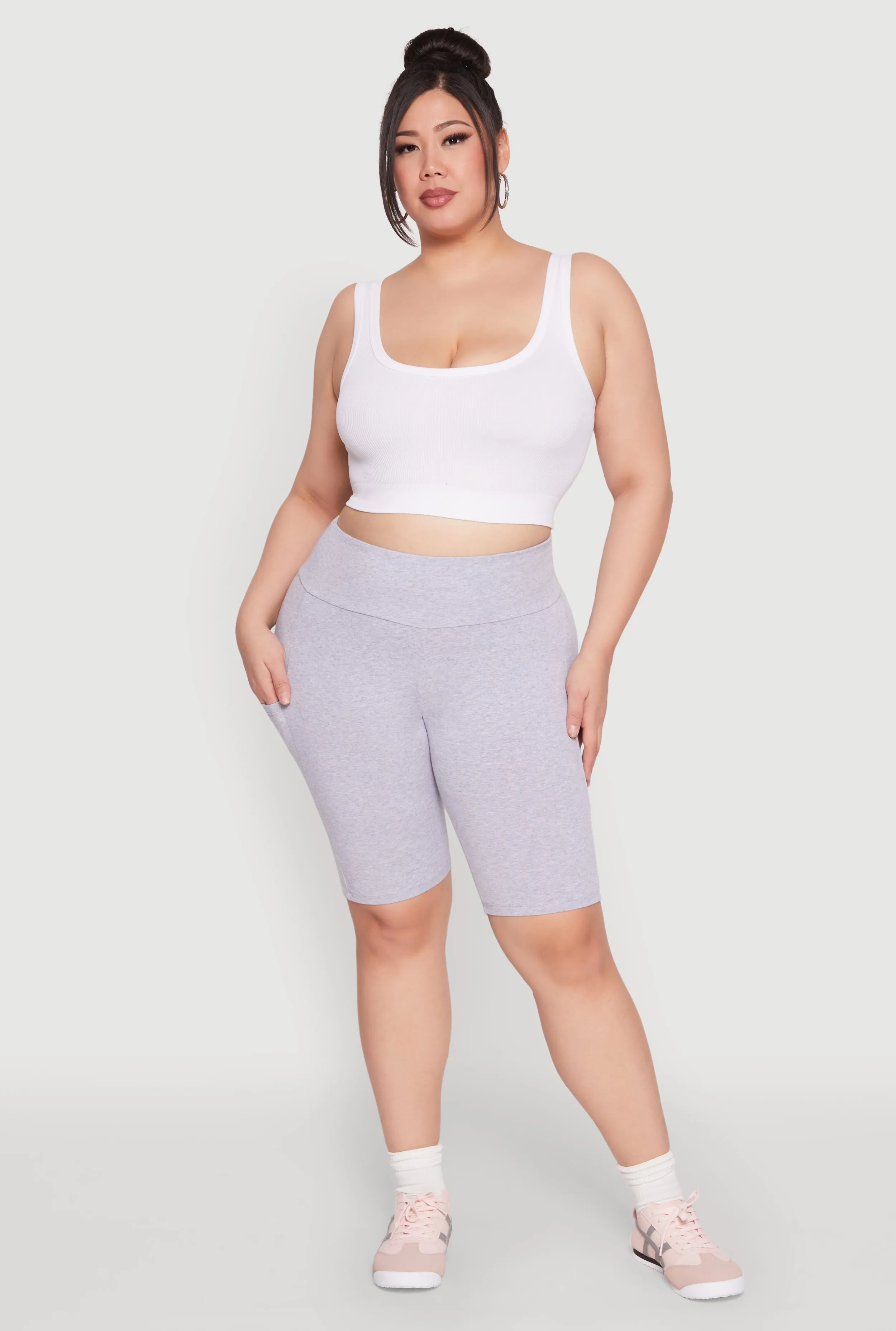 Plus Size High Waist Cell Phone Pocket Biker Shorts sold by Rainbow