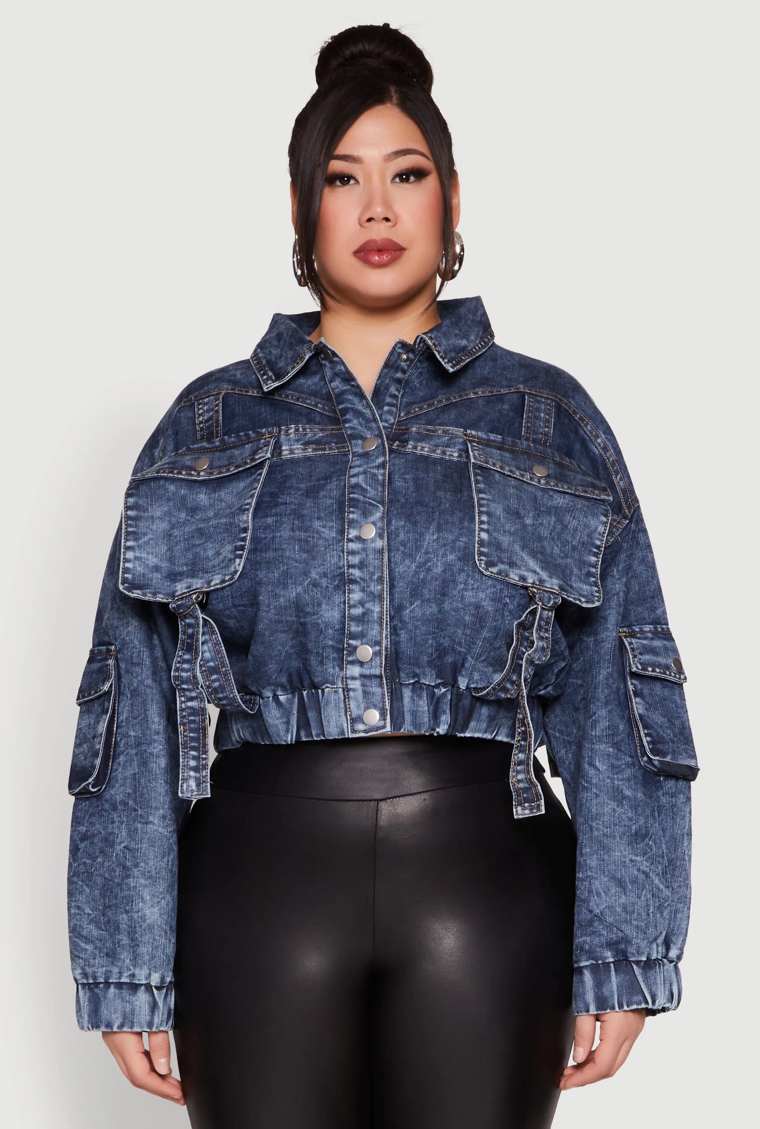 Plus Size Mineral Wash Cropped Cargo Jacket sold by Rainbow product image thumbnail 2