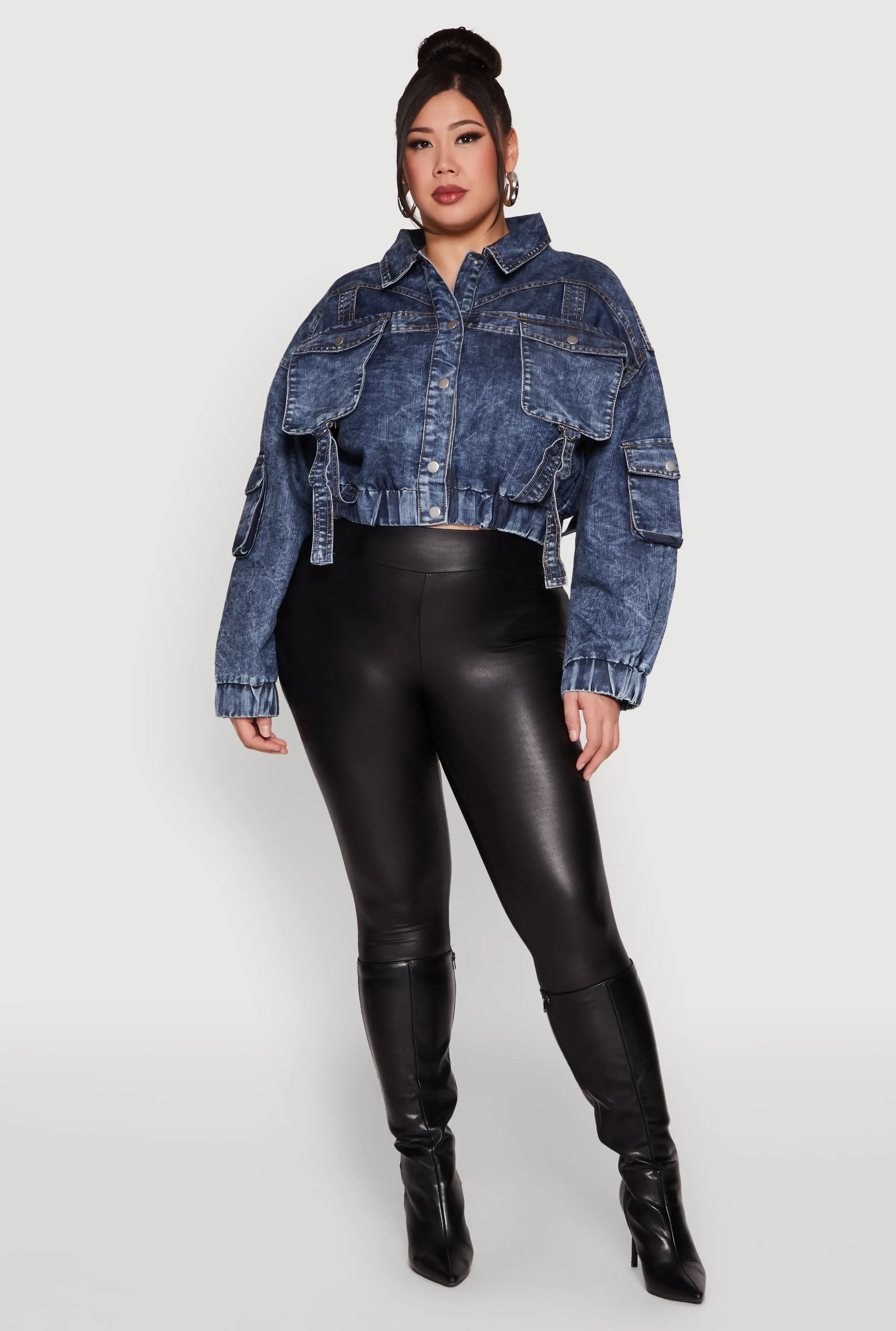 Plus Size Mineral Wash Cropped Cargo Jacket sold by Rainbow