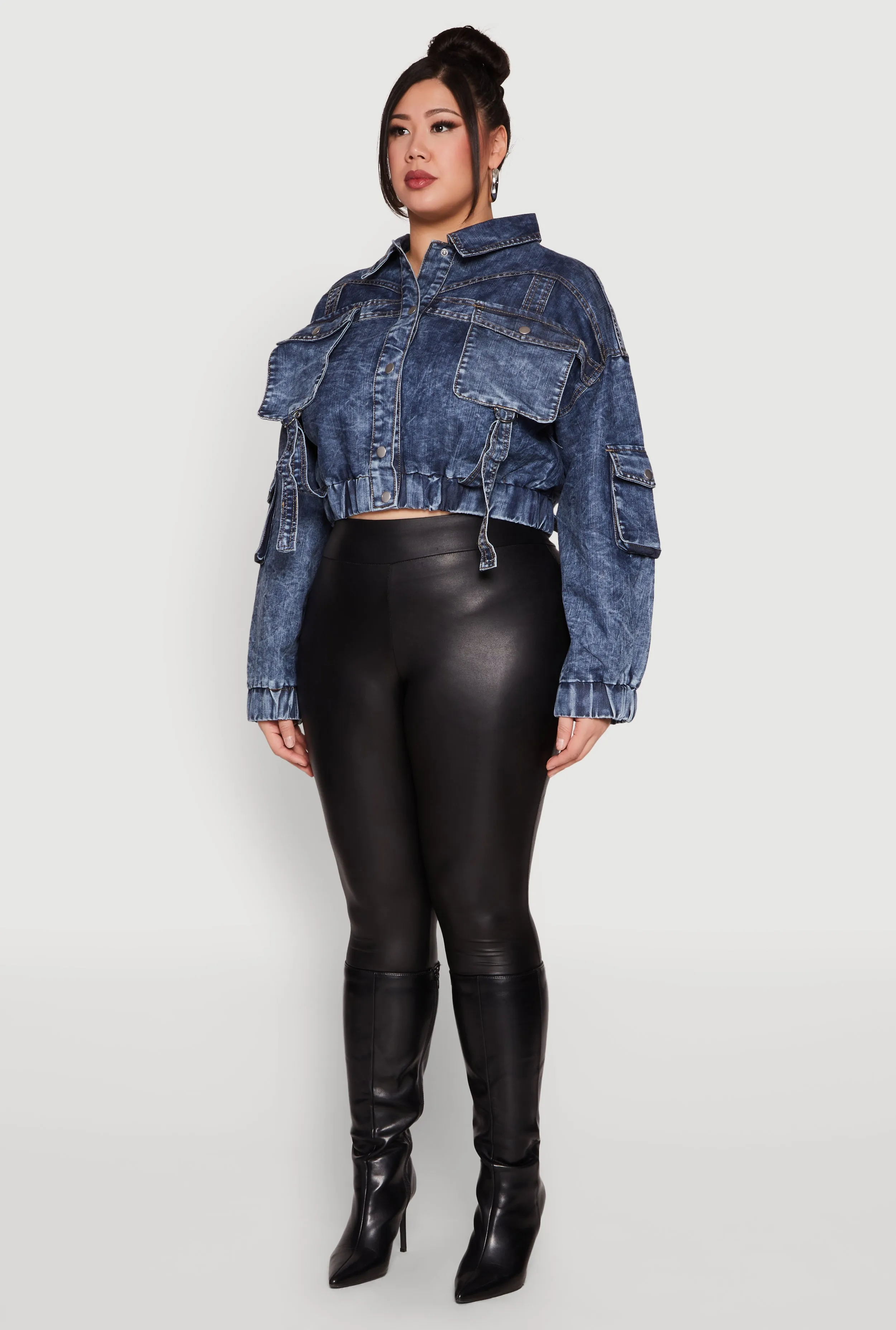 Plus Size Mineral Wash Cropped Cargo Jacket sold by Rainbow product image thumbnail 5