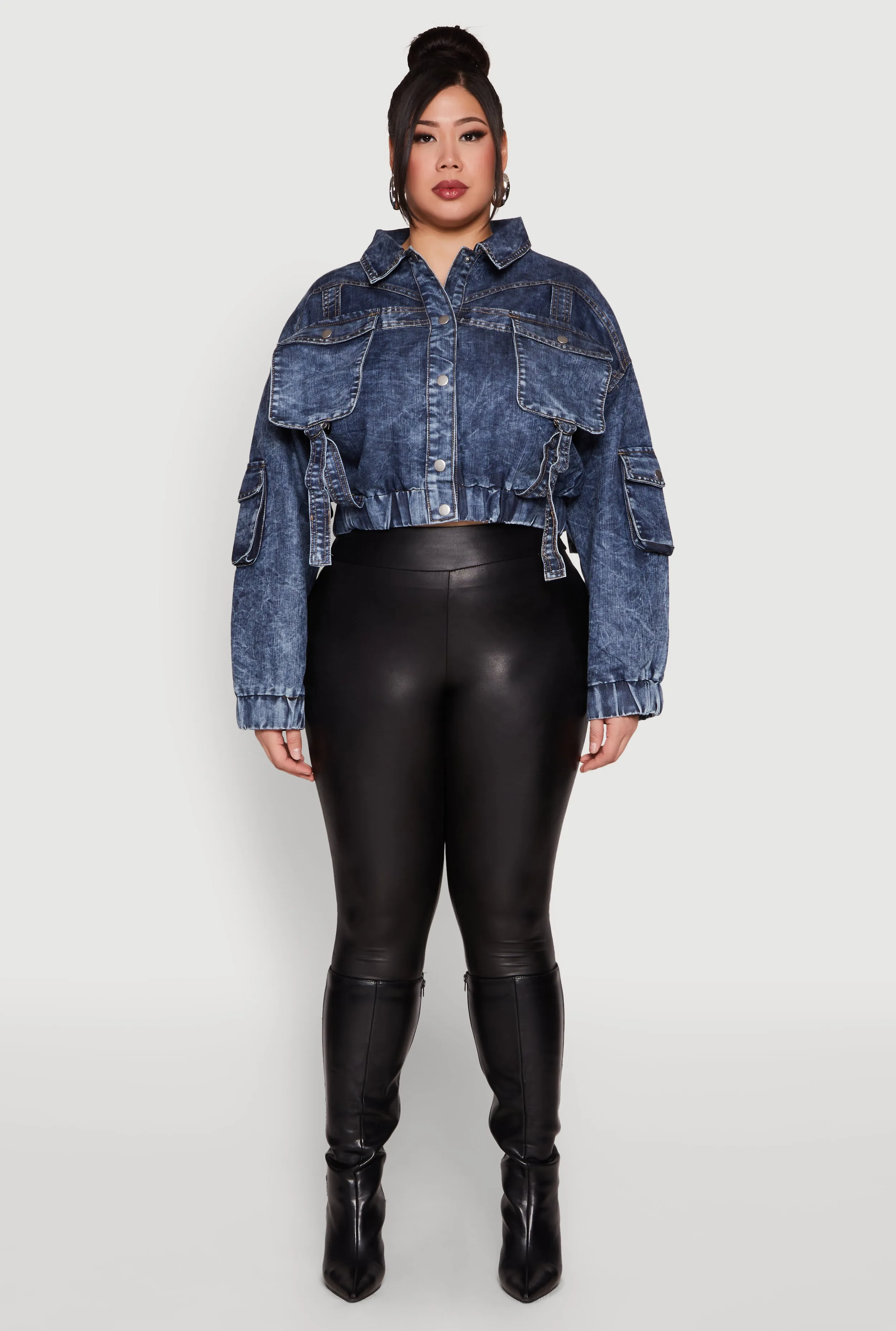 Plus Size Mineral Wash Cropped Cargo Jacket sold by Rainbow product image thumbnail 3
