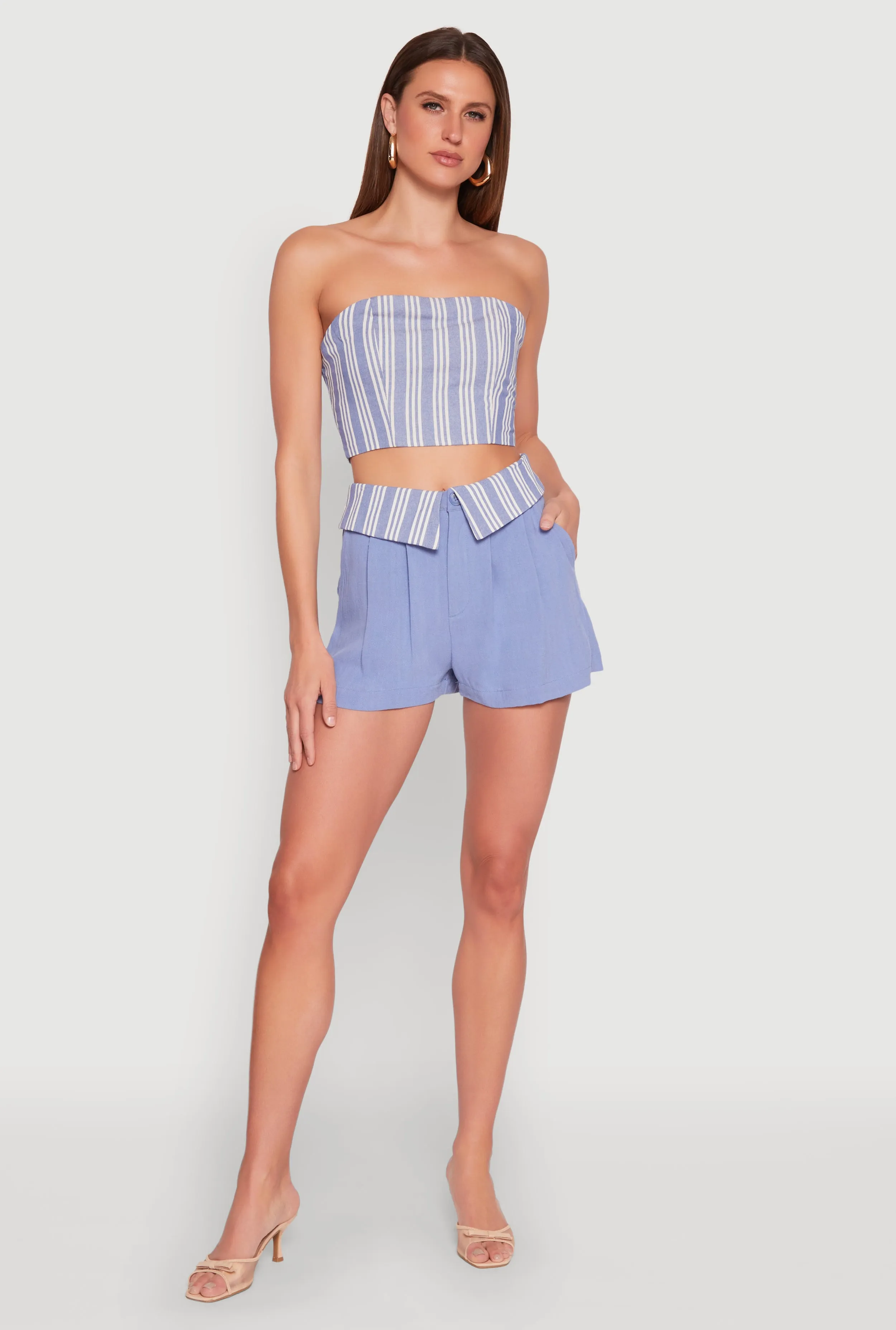 Stripe Fold Over Pleated Shorts sold by Rainbow