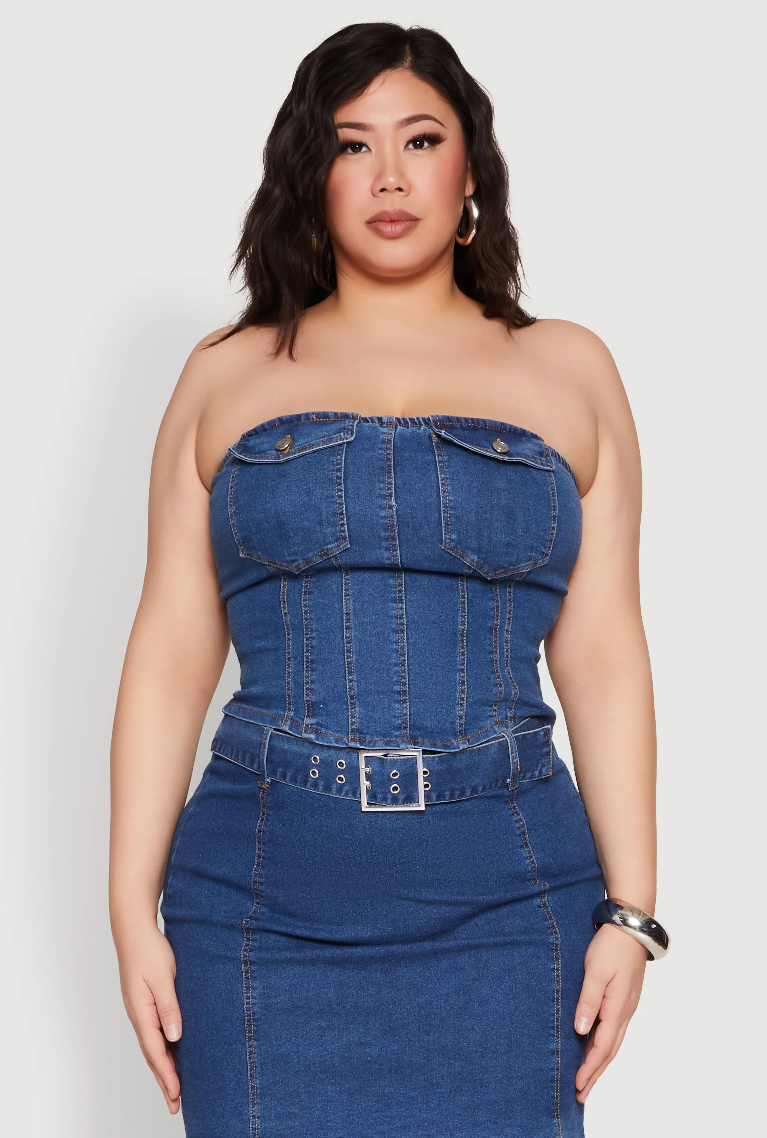 Plus Size Denim Pocket Corset Tube Top sold by Rainbow