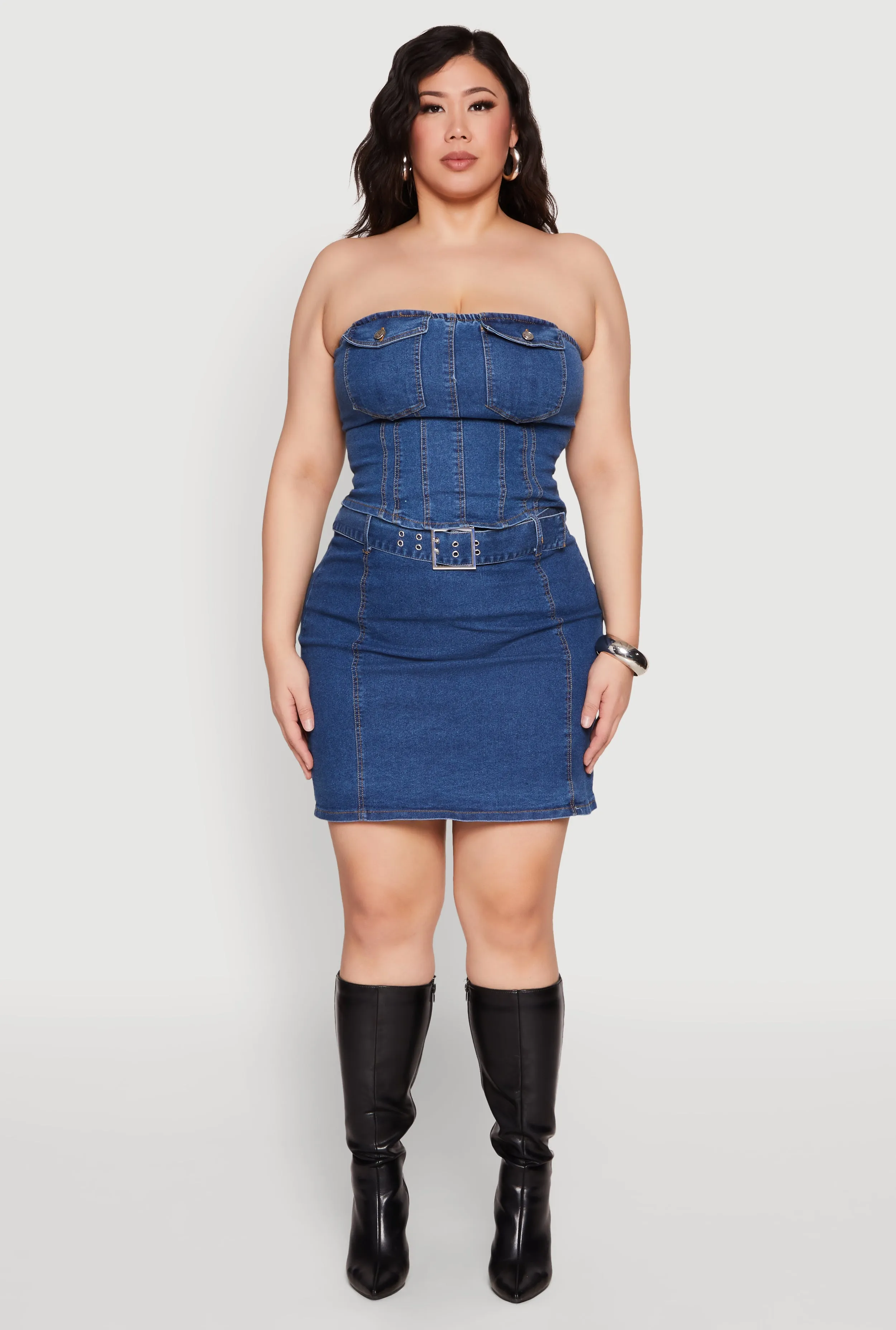 Plus Size Denim Pocket Corset Tube Top sold by Rainbow product image thumbnail 3