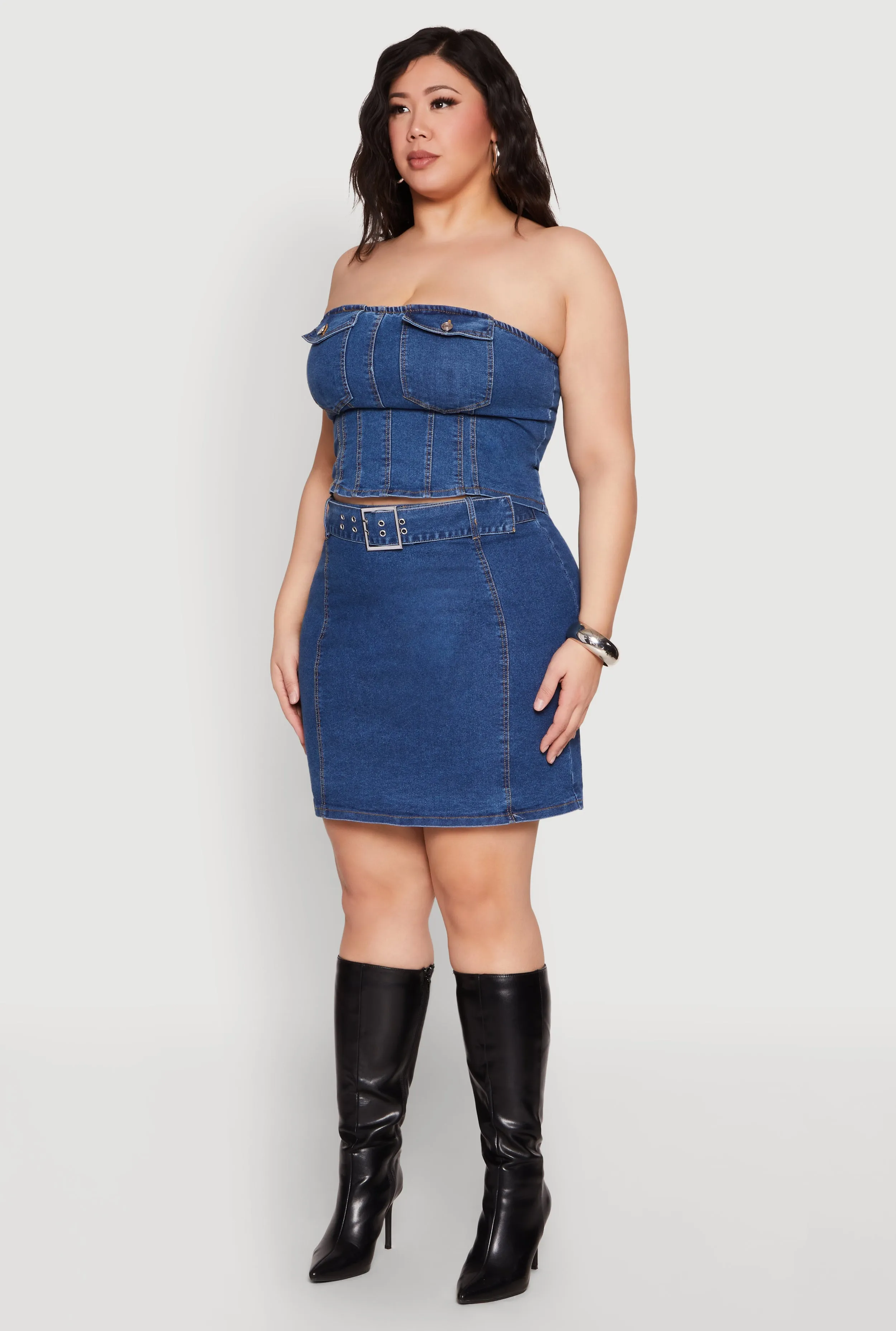 Plus Size Denim Pocket Corset Tube Top sold by Rainbow product image thumbnail 5