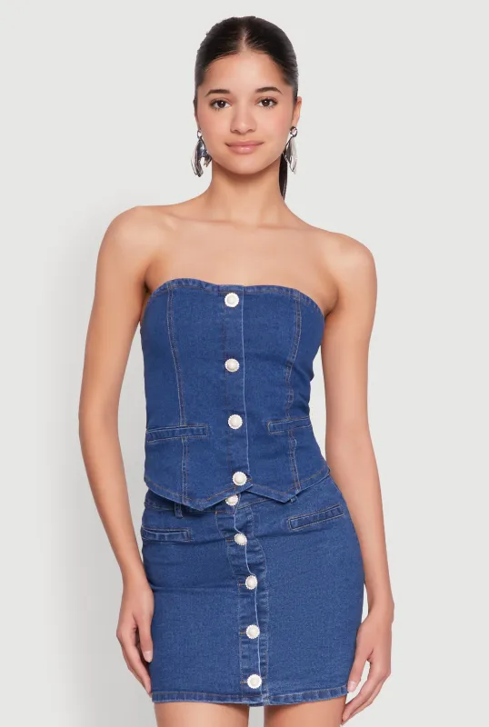 Faux Pearl Denim Tube Top sold by Rainbow