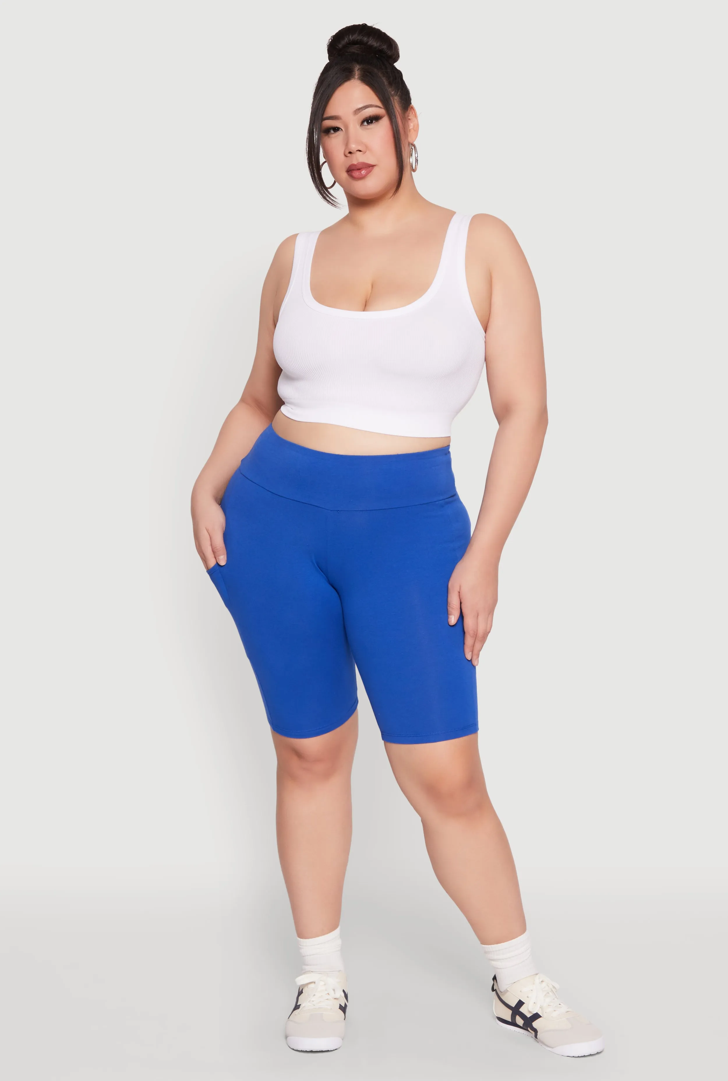 Plus Size High Waist Cell Phone Pocket Biker Shorts sold by Rainbow