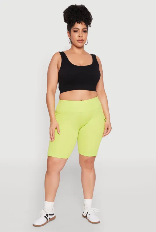 Plus Size High Waisted Cargo Pocket Biker Shorts sold by Rainbow
