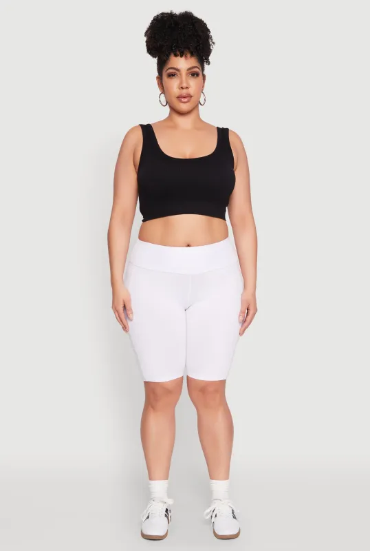 Plus Size High Waist Cell Phone Pocket Biker Shorts sold by Rainbow