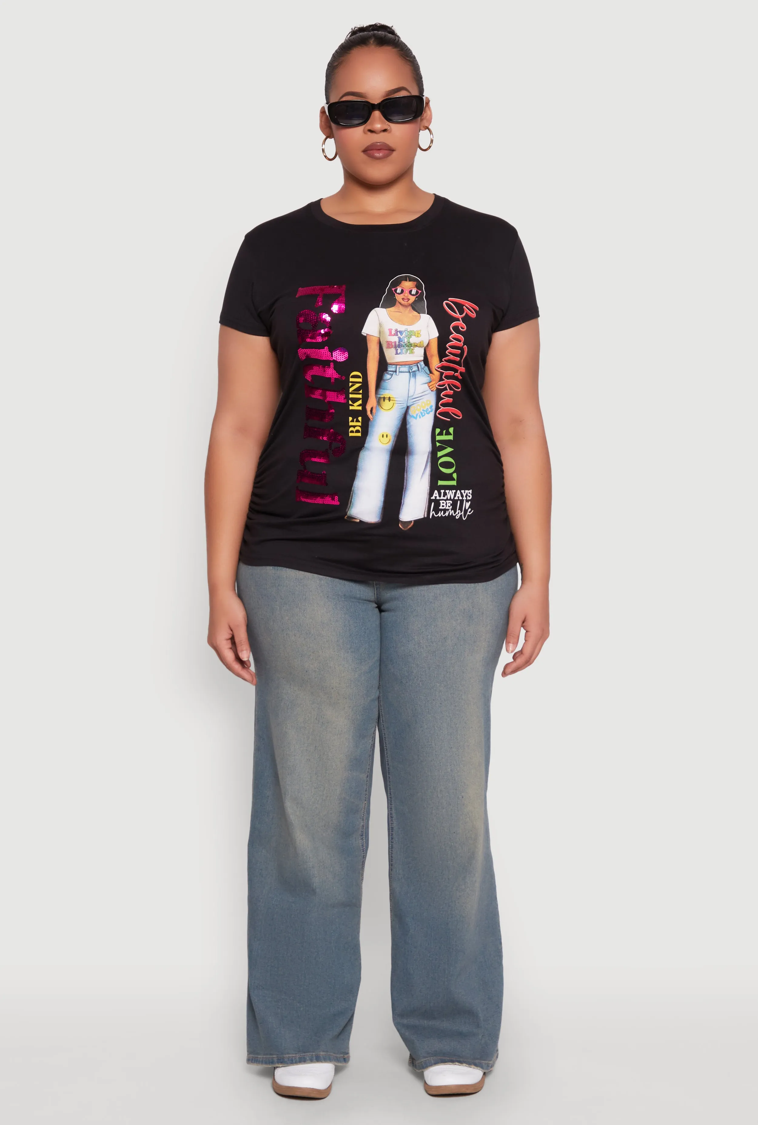 Plus Size Ruched Sequin Faithful Graphic Tee sold by Rainbow product image thumbnail 3